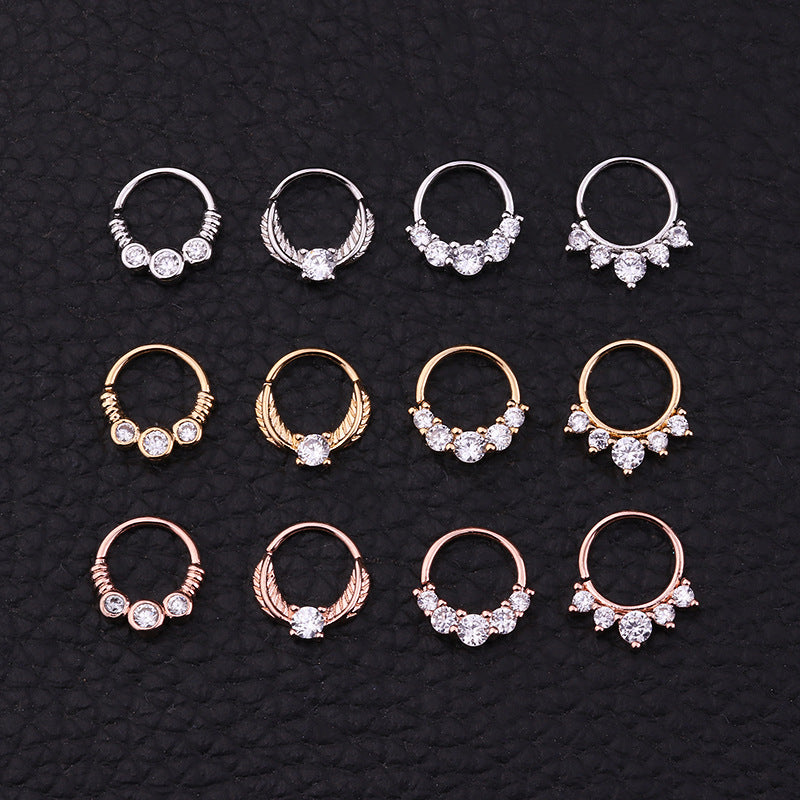 18K Rose Gold Indian Nose Ring Hoop Septum Clicker Jewelry - ER8510 | Elegant Body Piercing for Women, Perfect for Parties, Weddings & Festivals