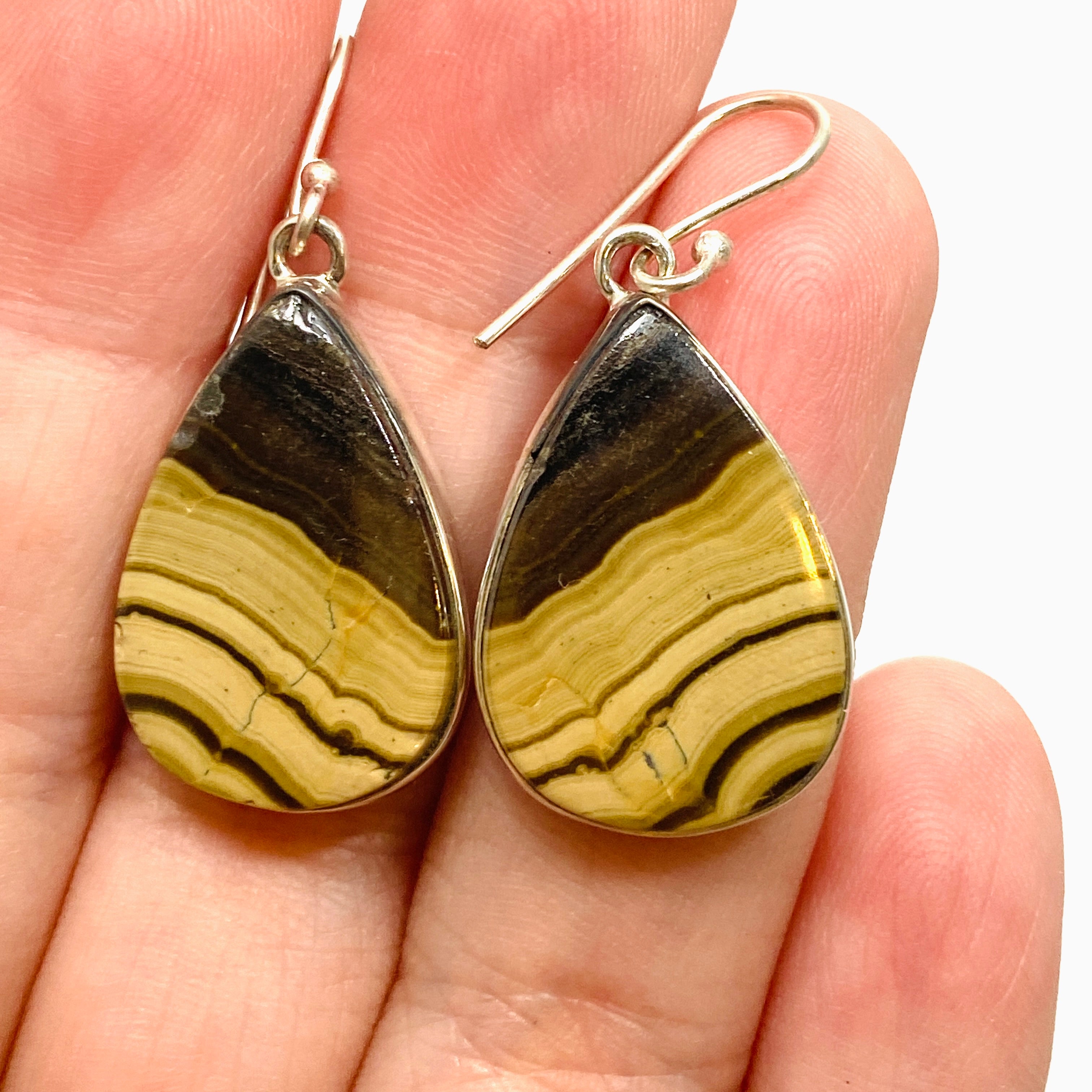 Schalenblende Teardrop Cabochon Earrings KEGJ1561 - Handmade Gemstone Dangle Earrings for Women, Unique Mineral Jewelry Gift - Perfect for Parties, Weddings & Special Occasions