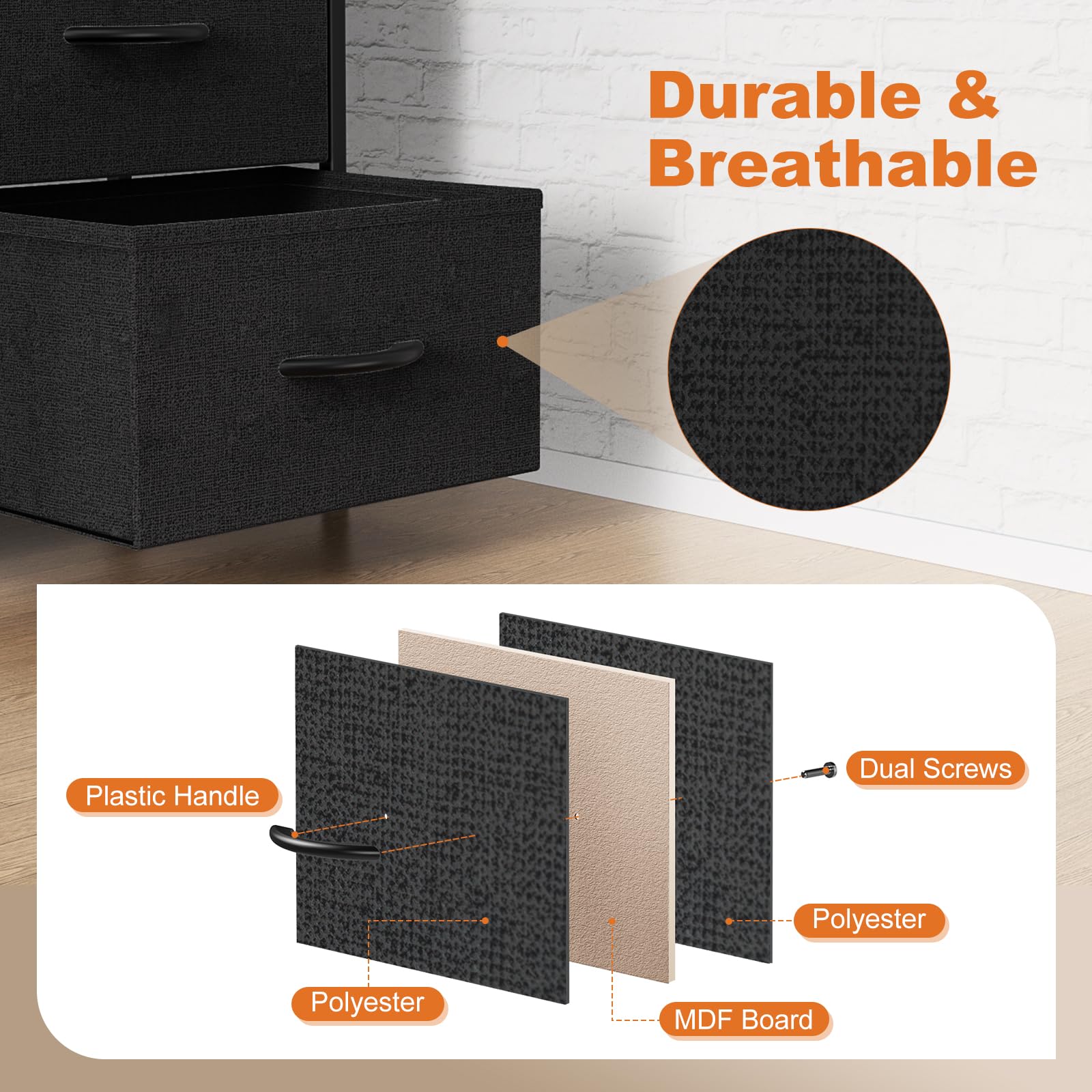6-Drawer Fabric Dresser for Bedroom & Closet - Black Storage Tower with Wood Top | Space-Saving Organizer for Small Spaces