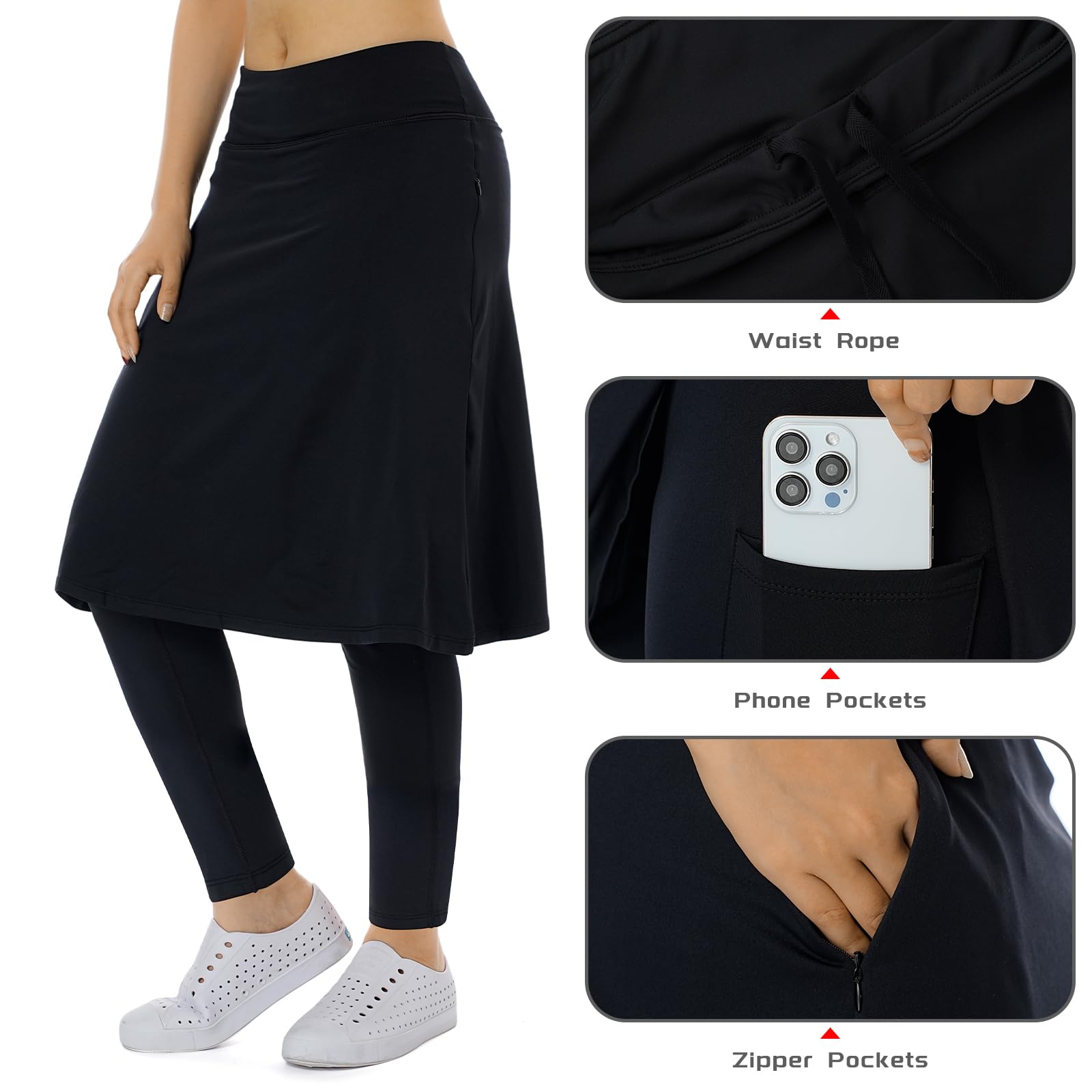 Women's Athletic Skorts with Built-in Leggings - Knee-Length Sports Skirt & Shorts Combo for Running, Yoga & Gym Workouts - Comfortable Activewear for Women