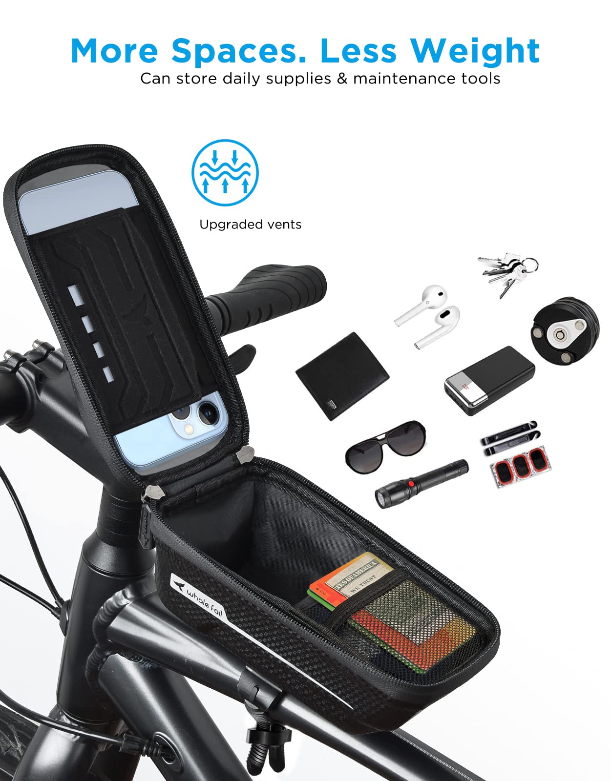 **Whale Fall Waterproof Bike Phone Mount - Durable 0.25mm TPU Phone Holder for Bicycles (Fits Phones up to 6.9