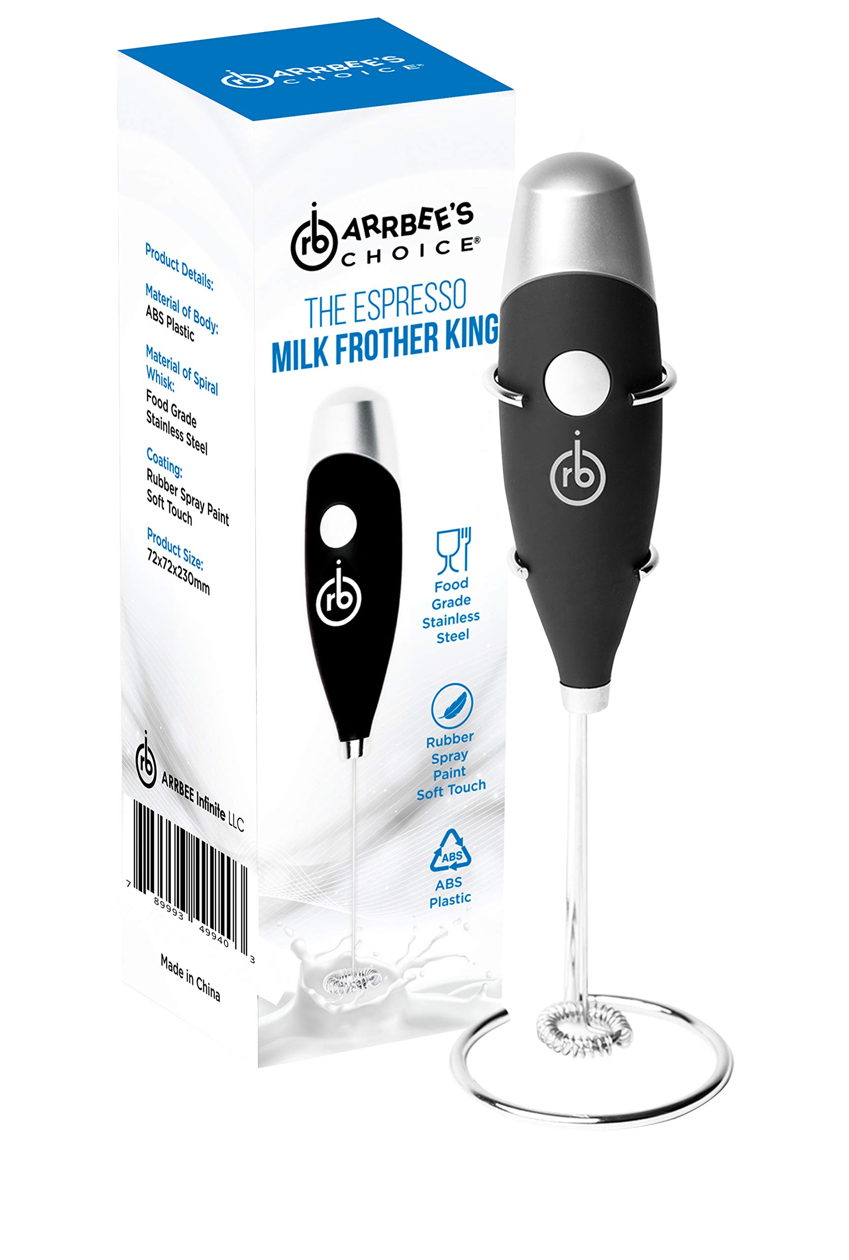 RB Arrbee's Choice Electric Milk Frother - Battery Powered Handheld Blender for Espresso, Latte, Whipped Cream & Egg Beating | Stainless Steel Whisk with Stand Included | Perfect for Coffee Shops, Home Baristas & Kitchen Use