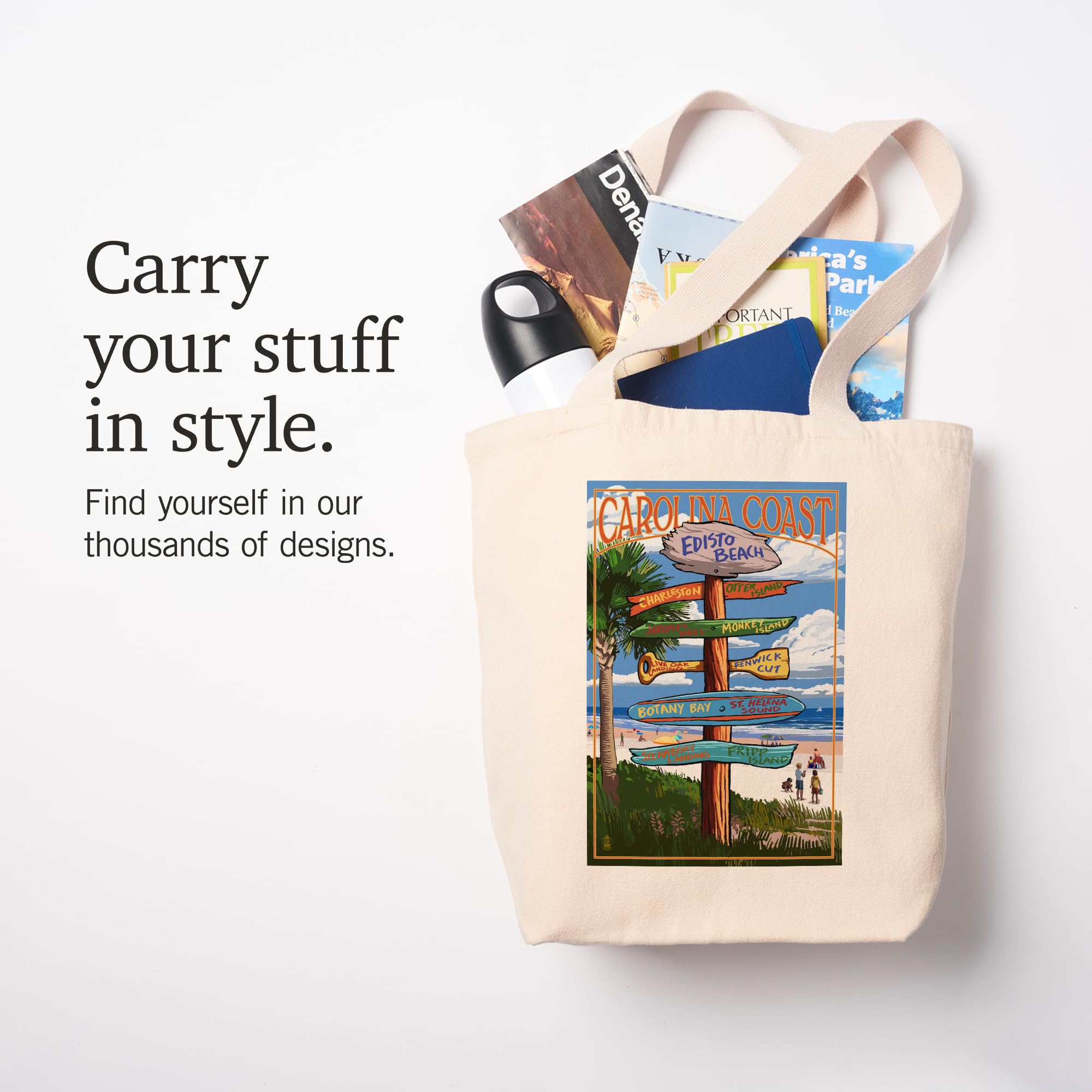 Lantern Press Edisto Beach South Carolina Destinations Sign - 100% Cotton Canvas Reusable Tote Bag for Shopping, Beach Trips & Groceries
