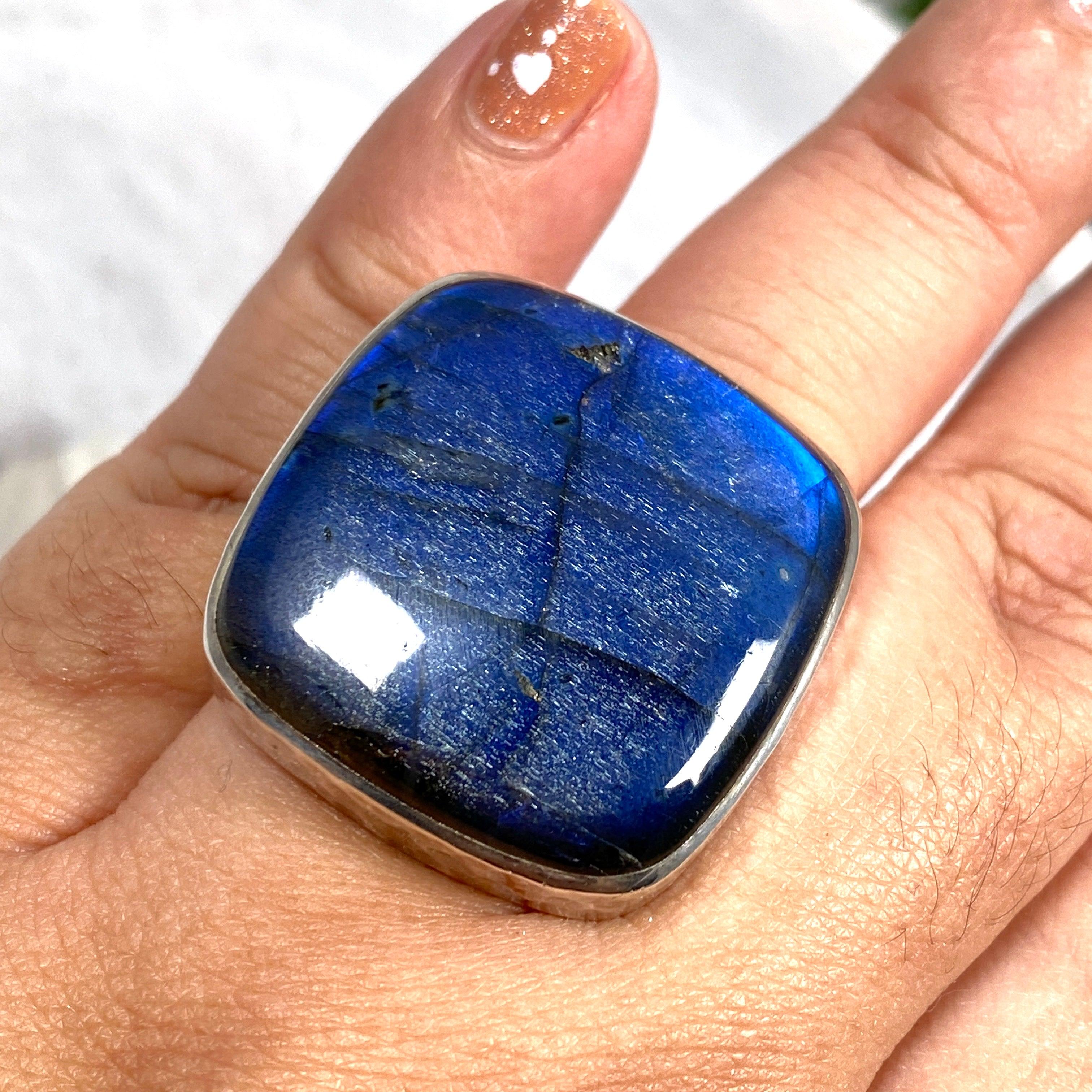 Labradorite Blue Square Ring - Size 10.75 - KRGJ982 - Elegant Gemstone Jewelry for Women, Perfect for Weddings, Parties & Special Occasions