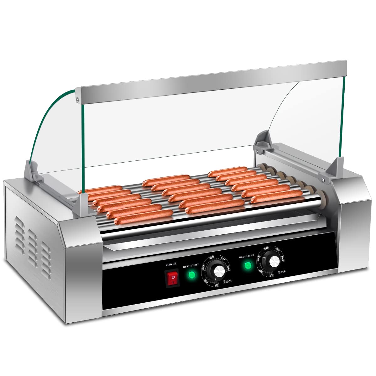 Giantex Commercial Hot Dog Roller Machine - 7 Non-Stick Rollers for 18 Hot Dogs, Stainless Steel Drip Tray & Glass Hood Cover - Perfect for Restaurants, Carnivals & Home BBQs