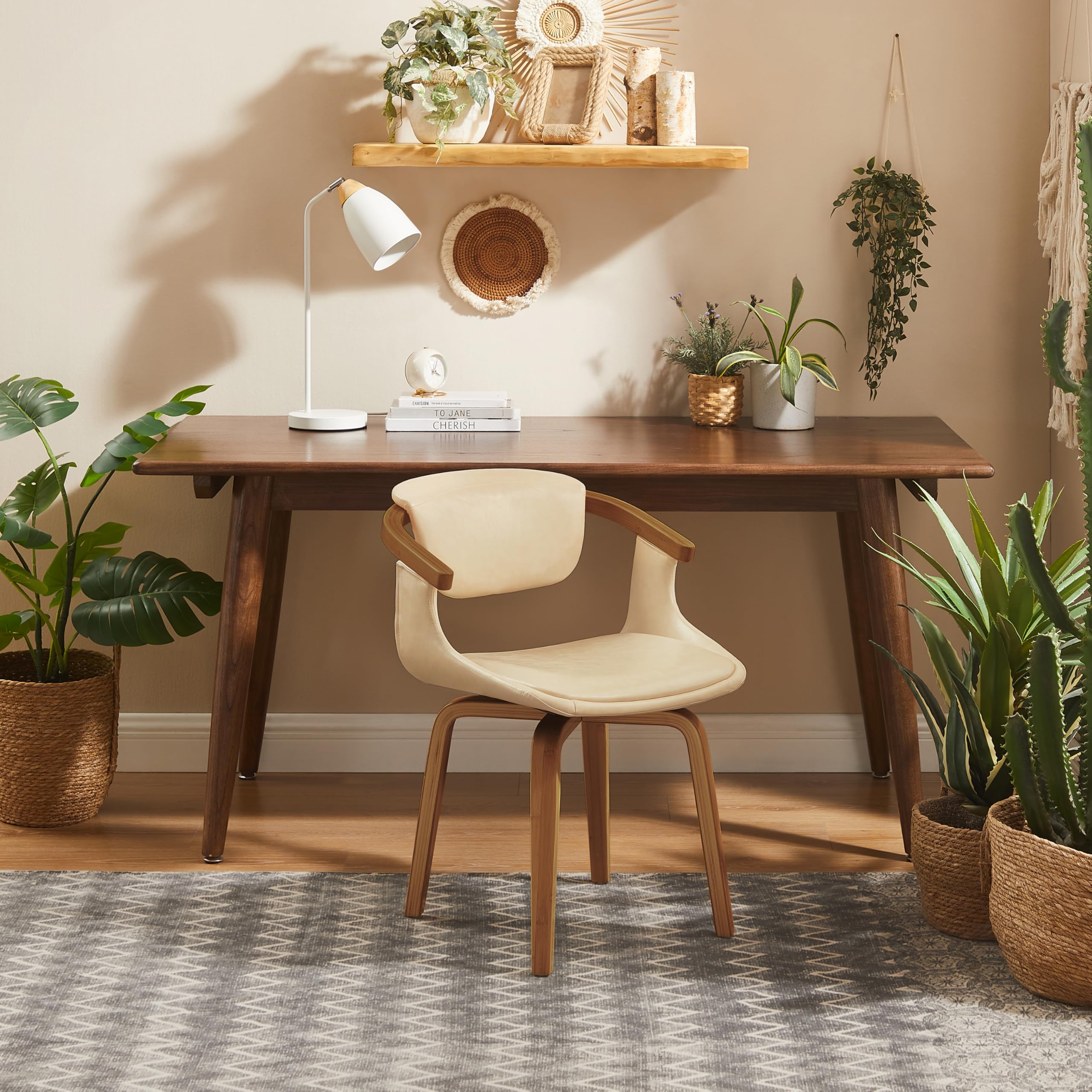 Art Leon Mid Century Modern Dining Chairs Set of 2 - Faux Leather Swivel Armchairs for Dining Room & Home Office, Cream - Perfect for Modern Kitchens & Contemporary Workspaces