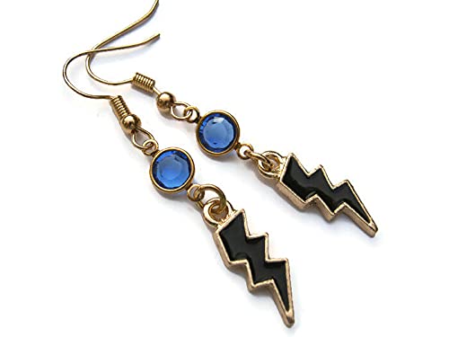 Black Enameled Lightning Bolt Birthstone Earrings - Gold Tone Storm Jewelry - Personalized Weather-Themed Gift for Women - Perfect for Birthday, Anniversary & Everyday Wear