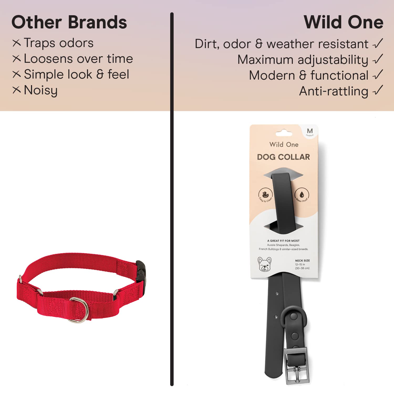 Wild One Dog Collar - Original Easy-Clean All-Weather Flex-Poly Strap with Metal Buckle | Durable, Dirt & Odor Resistant Pet Collar for Small Dogs | Perfect for Daily Walks, Hiking & Outdoor Adventures (XS, Black)