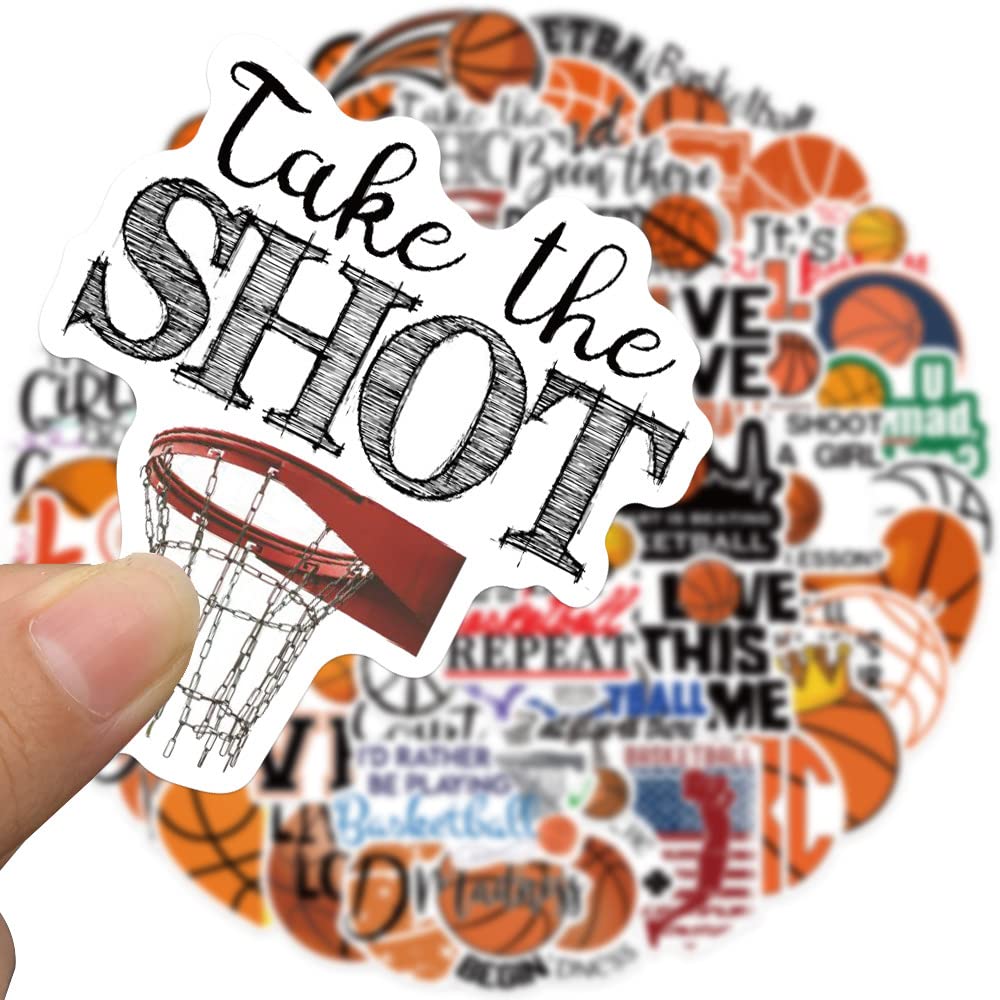 50Pcs Basketball Stickers - Vinyl Decals for Water Bottles, Skateboards, Refrigerators & Hydro Flasks - Waterproof Sports Fan Stickers for Adults & Teens - Perfect for School, Gyms, Locker Rooms & Fan Gifts