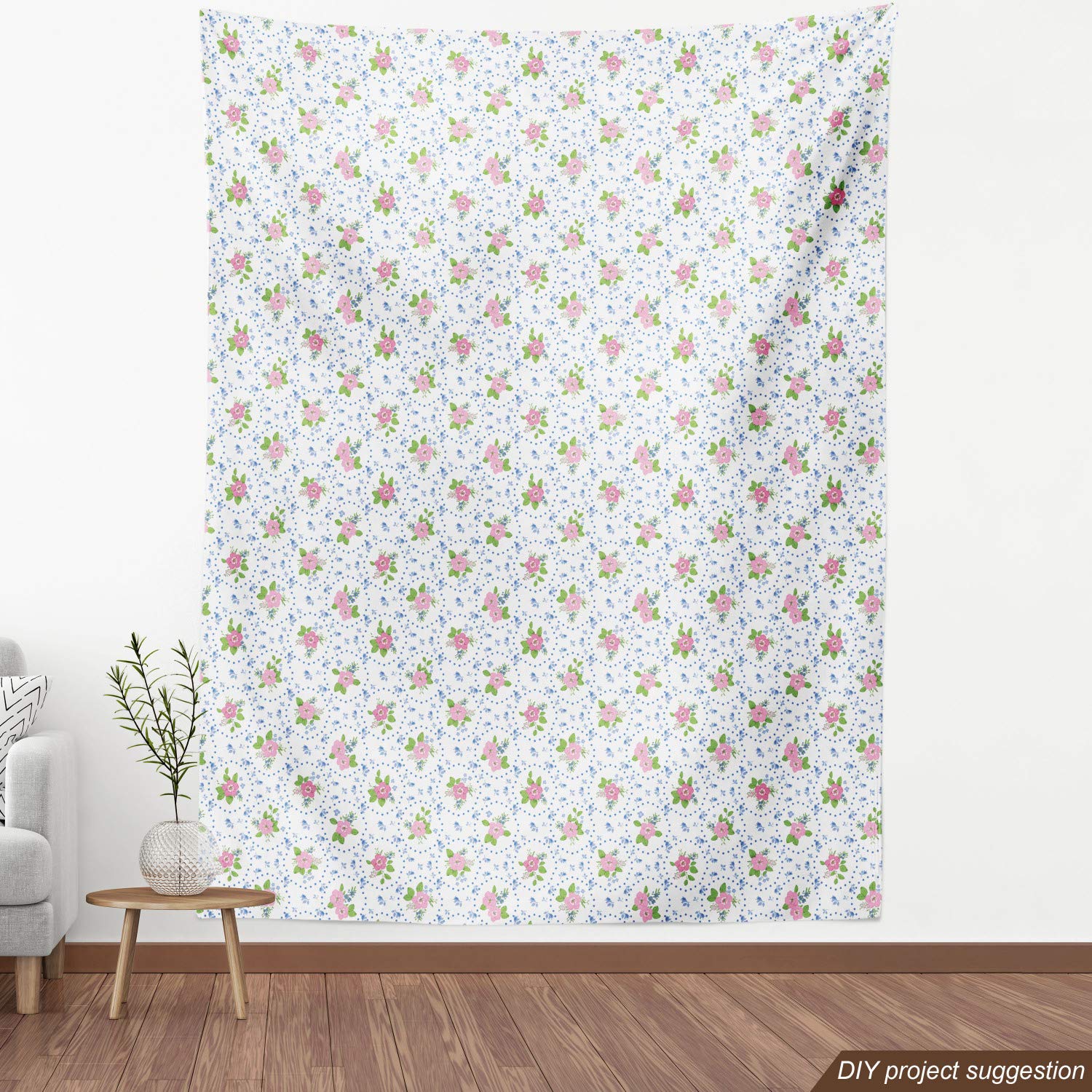 Ambesonne Shabby Floral Fabric by The Yard - Classic Peony Flowers with Circular Bouquets, Pink & Blue Upholstery Fabric for Sofa, Curtains, Pillows - 10 Yards, Home Decor & DIY Craft Projects
