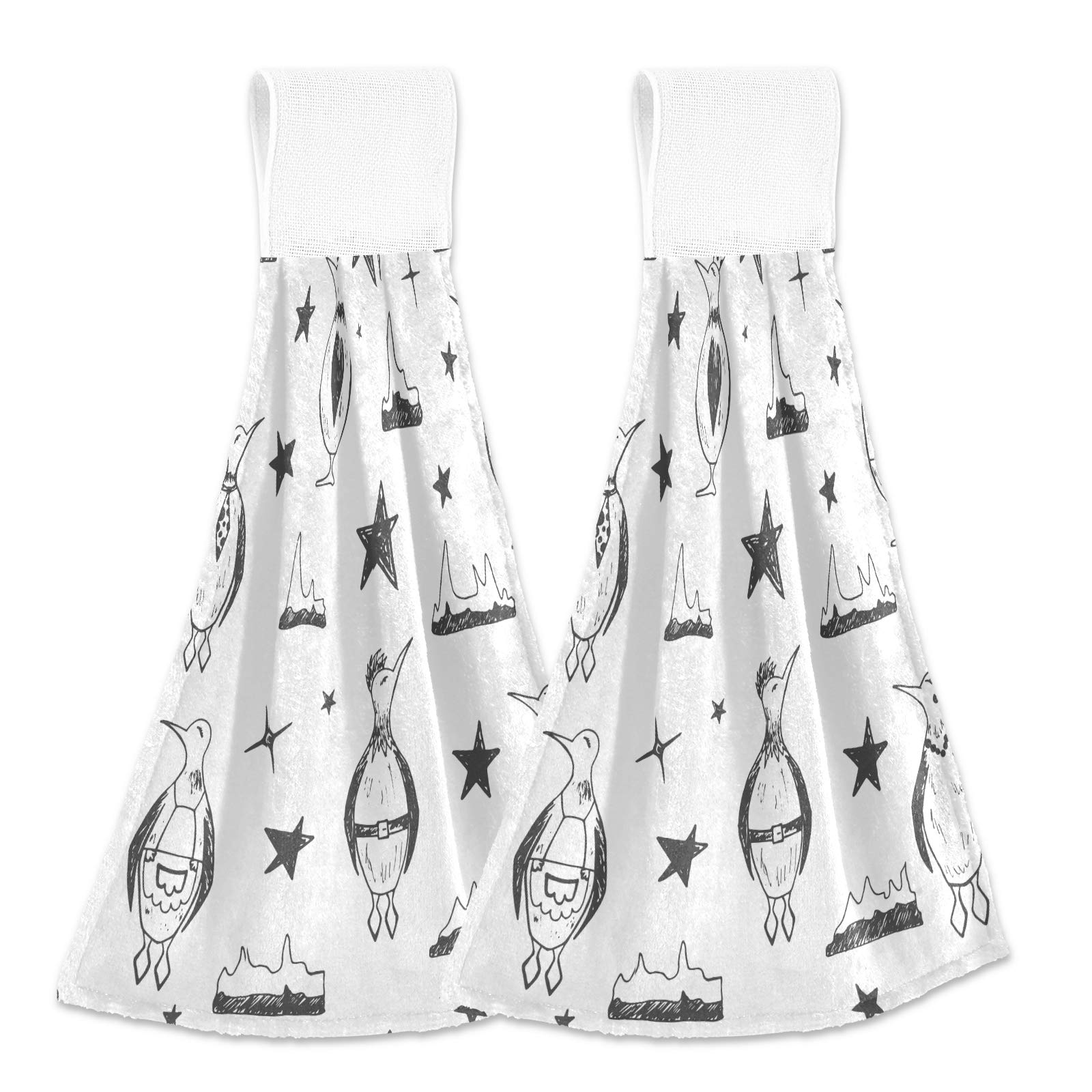 Cute Penguin Cartoon Hanging Kitchen Towels Set of 2 - Fast Drying, Absorbent Dish Cloths for Kitchen & Bathroom - Perfect for Cooking, Cleaning, and Decor