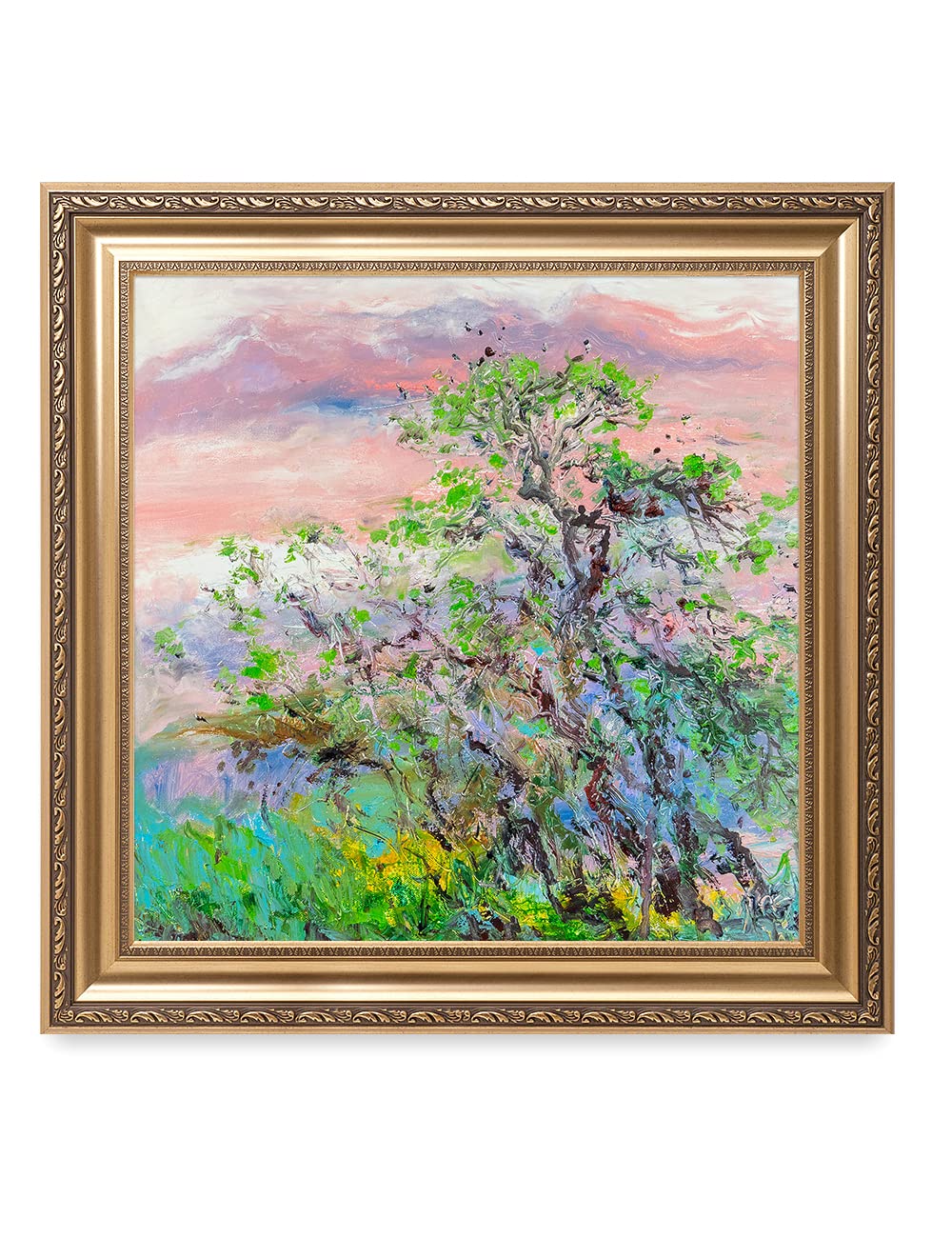 DECORARTS - Warm Breeze Over the Forest Abstract Landscape Wall Art by David Ma | 30x30 Inch Giclee Print in Golden Frame | Ready to Hang | Perfect for Living Room, Bedroom & Office Decor