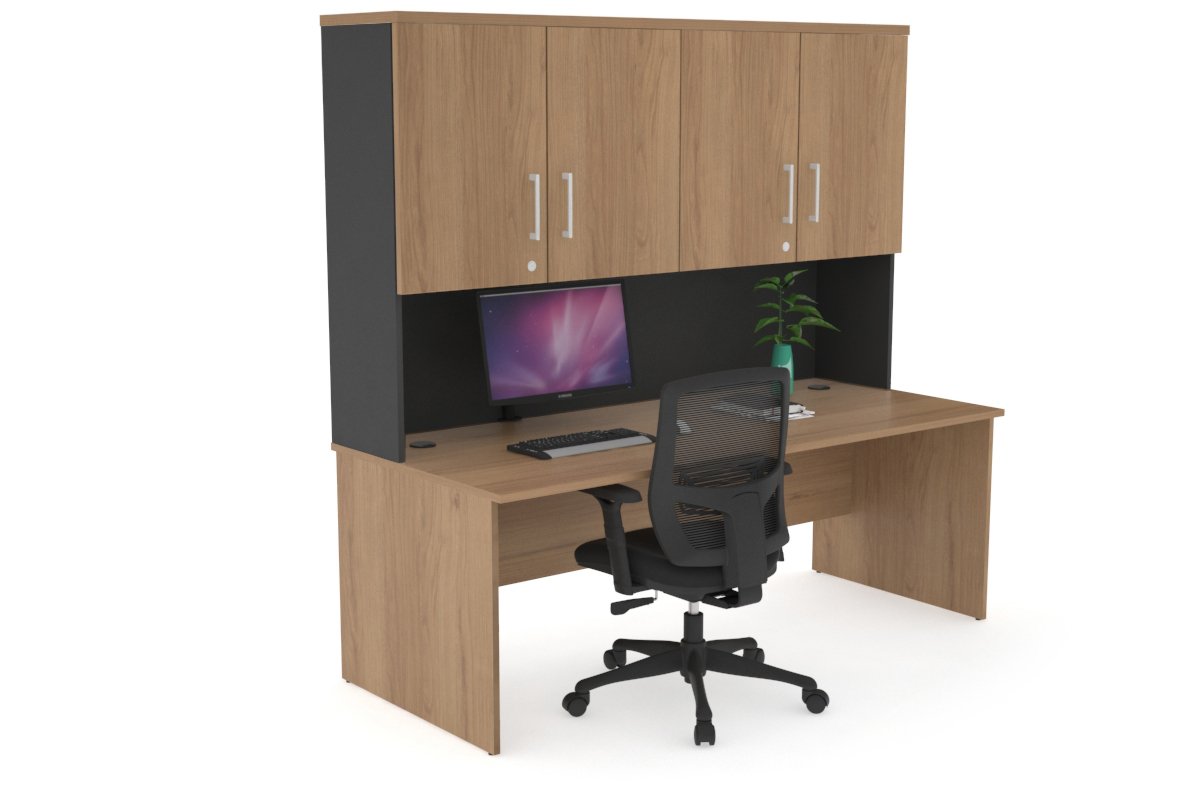 Modern Office Hutch with Doors - Wooden Desk Organizer for Home & Office Storage - Perfect for Organizing Files, Books, and Supplies