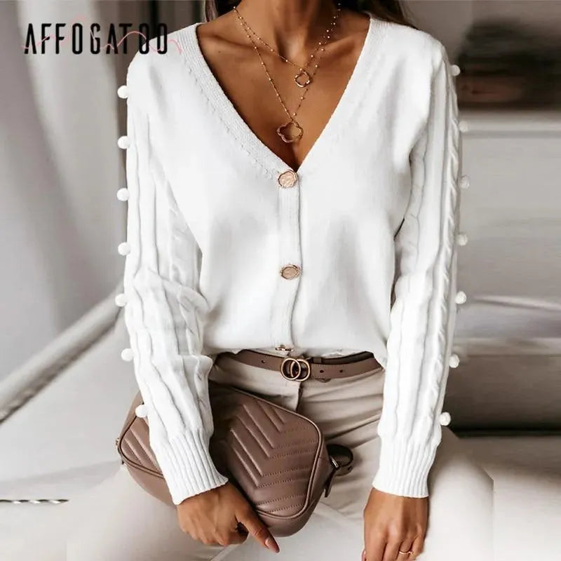 Women's V-Neck Cardigan Sweater - Soft & Stylish Knit Top for Casual Wear, Office & Layering