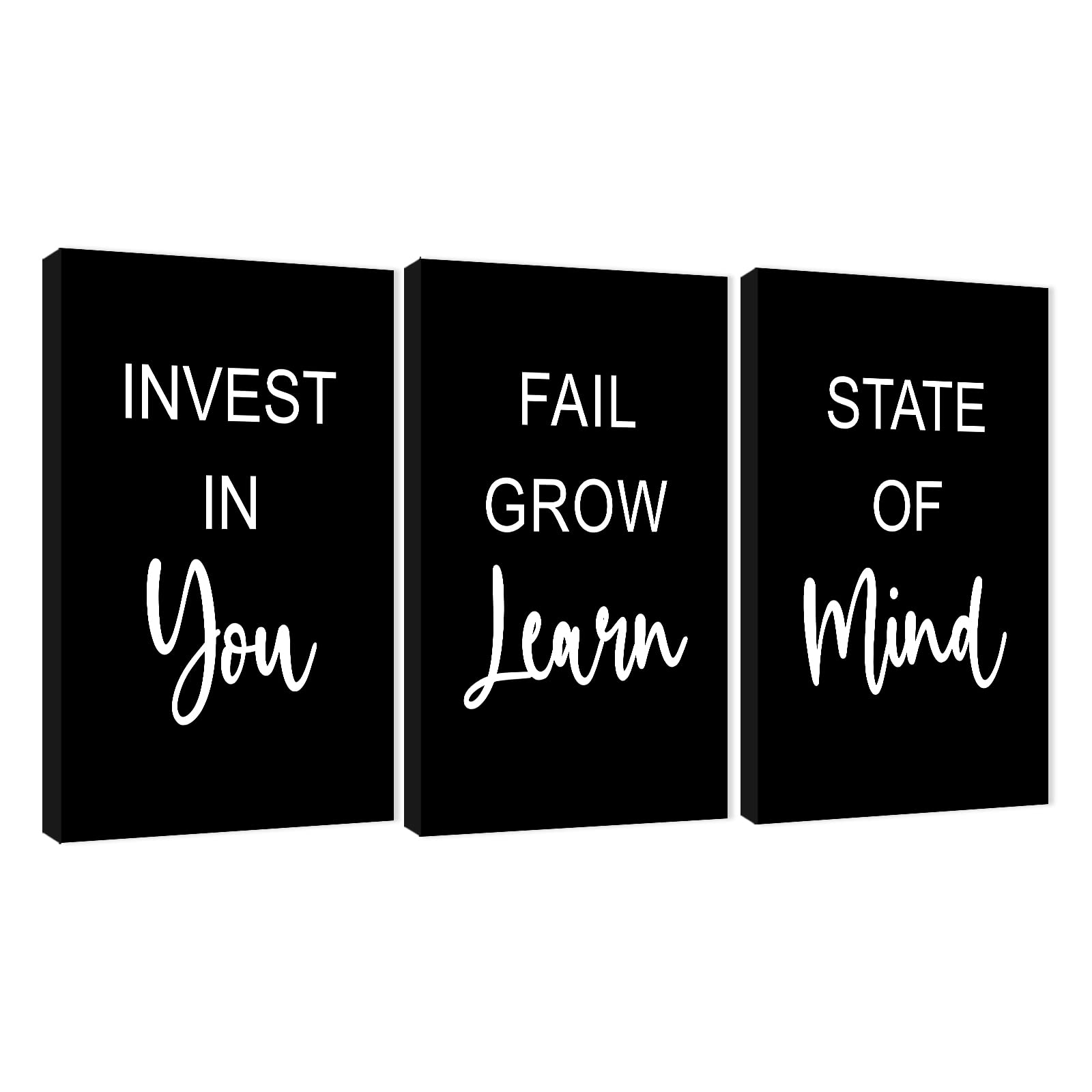 3-Piece Motivational Wall Art Set - Inspirational Quote Canvas Prints for Office & Home Decor (24”x36”x3) | Black & White Positive Affirmation Posters | Perfect for Workspace, Living Room & Company Wall Decor