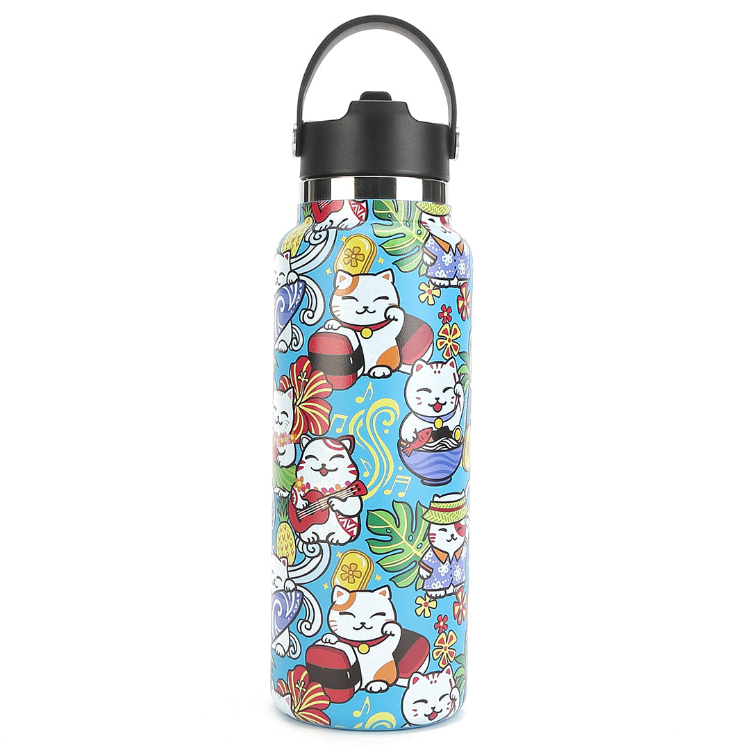 40oz Insulated Stainless Steel Water Bottle - Leak Proof, BPA Free, Keeps Drinks Cold 24Hrs/Hot 12Hrs - Perfect for Gym, Hiking, Travel & Outdoor Activities (Neko Teal)