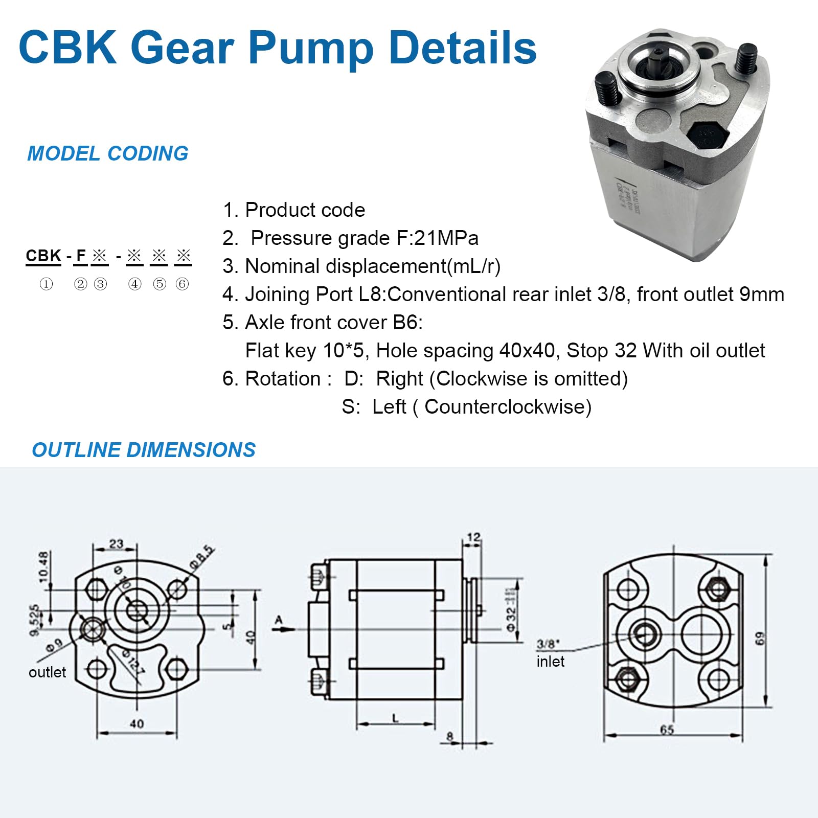 Premium Hydraulic Gear Pump CBK-F4.2 - High Pressure Oil Pump (0.8-8 Displacement) for Hydraulic Power Units & Lifters | Durable, Easy to Install | Ideal for Industrial Machinery, Construction Equipment & Agricultural Applications