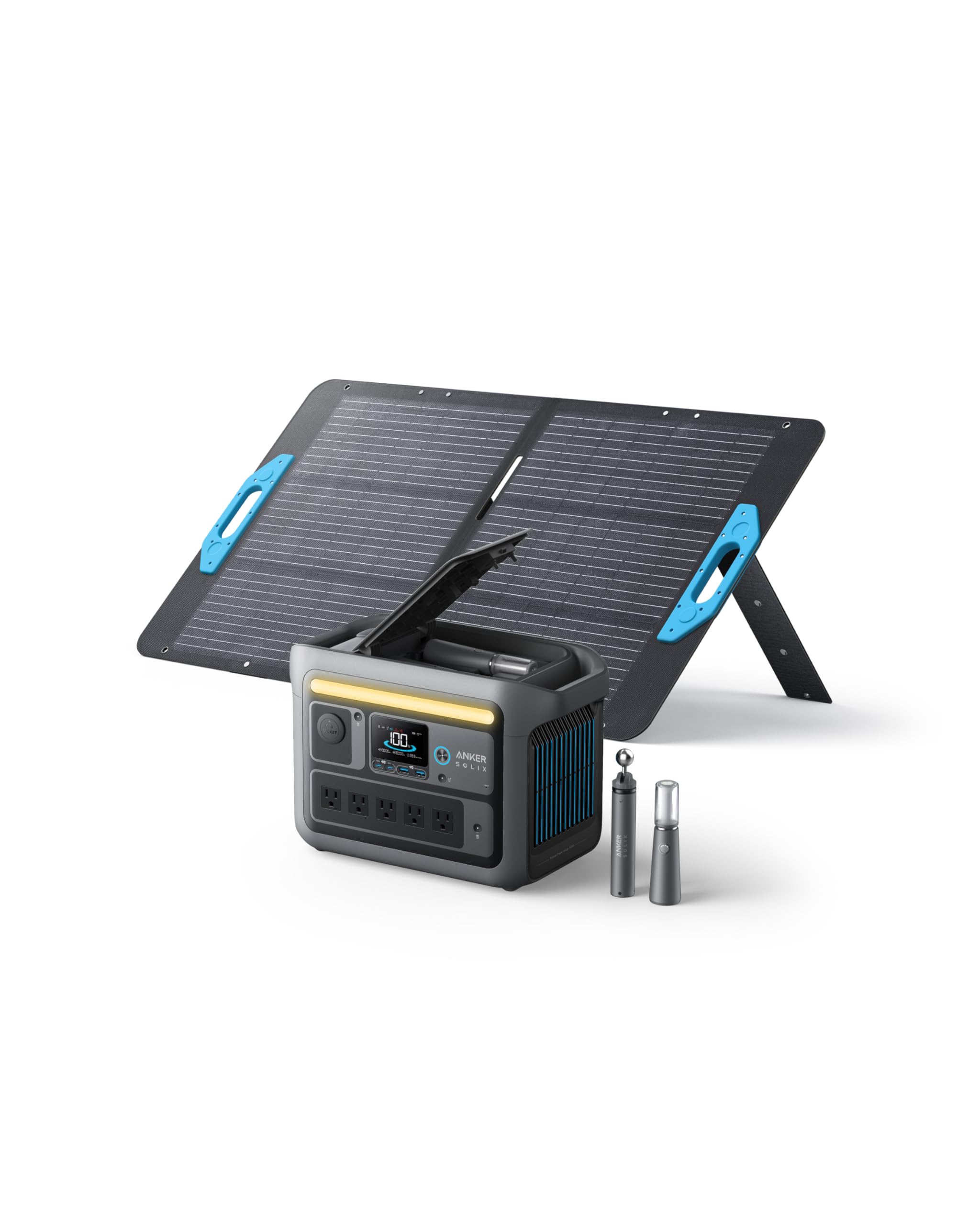 Anker SOLIX C800 Plus 1200W Portable Power Station with 100W Solar Panel | 768Wh LiFePO4 Battery, 1600W Peak Output | Solar Generator for Camping, RV, Road Trips & Emergency Power Outages | Includes Camping Lights for Outdoor Adventures
