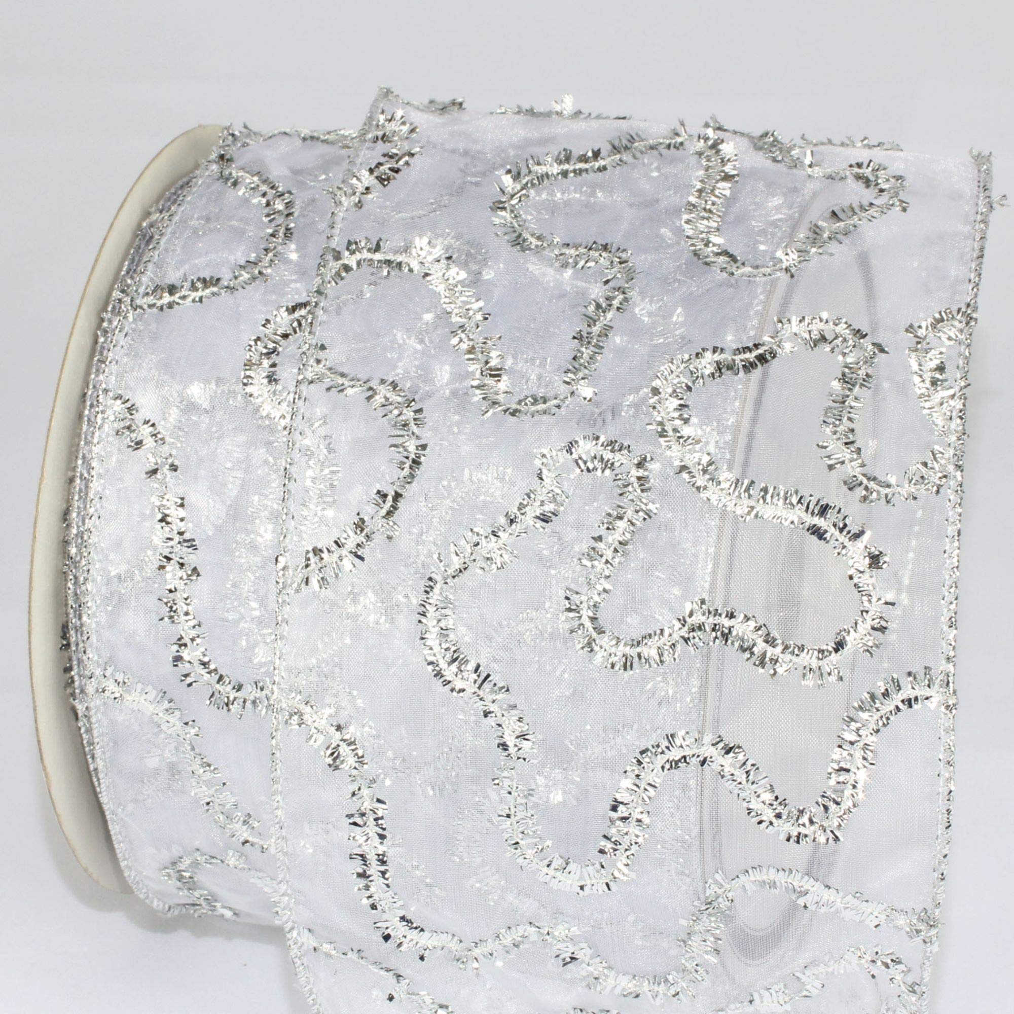 Sheer White with Silver Swirl Wired Craft Ribbon 4