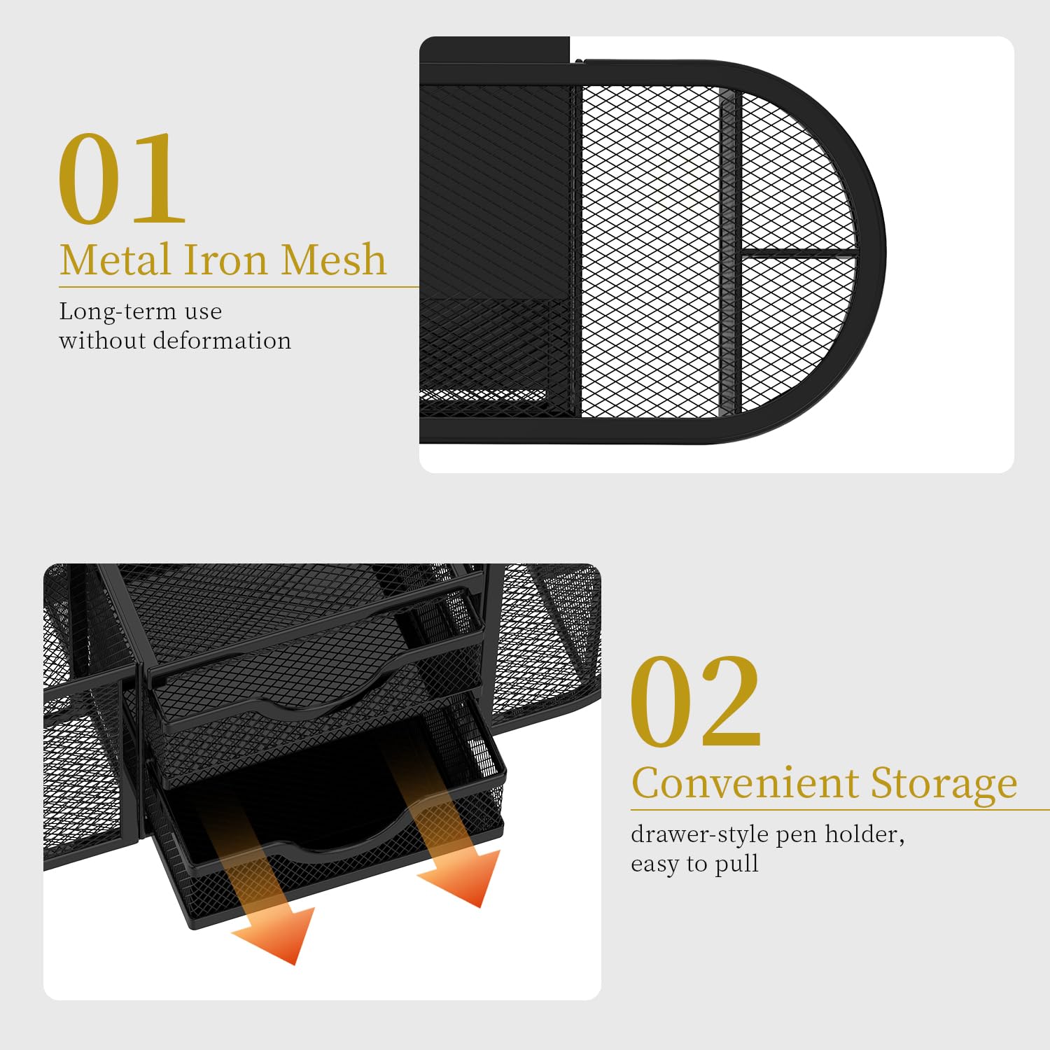 SUPEASY Mesh Desk Organizer with 2 Drawers - Black Office Desk Accessory for Pens, Pencils & Supplies | Perfect for Home Office, School & Workspace Organization