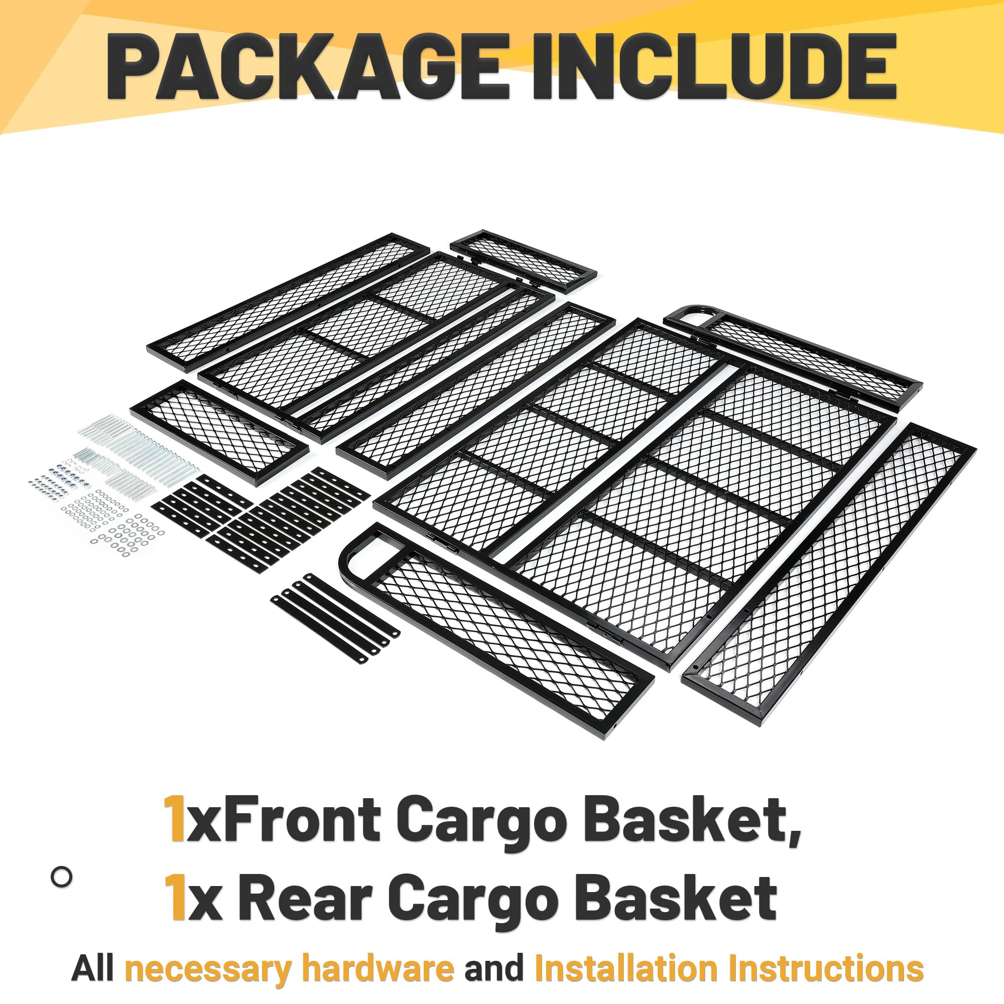KUAFU Universal ATV Front and Rear Cargo Basket - Heavy Duty Black Steel Mesh Luggage Carrier Rack for Outdoor Adventures, Hunting, Camping and Off-Roading