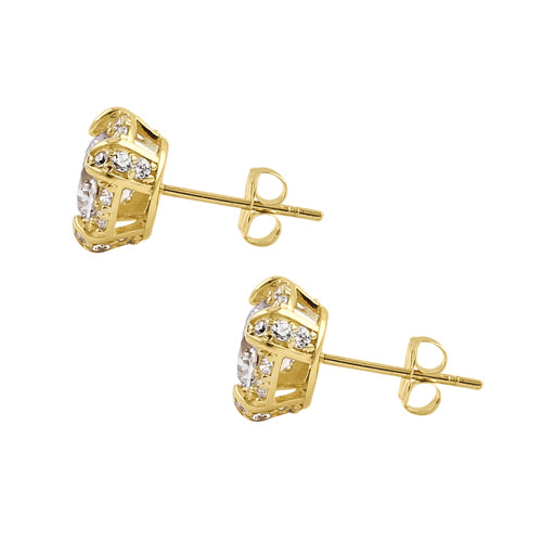 14K Yellow Gold Round Halo CZ Stud Earrings - 8mm Sparkling Cubic Zirconia Jewelry for Women, Perfect for Weddings, Parties & Special Occasions