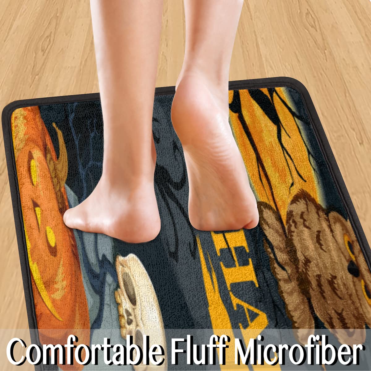 Non-Slip Washable Kitchen Rugs Set of 2 - Halloween Monsters Design Floor Mats for Kitchen, Bathroom, Living Room, Laundry, Bedroom & Entryway - Perfect for Home Decor, Safety & Comfort