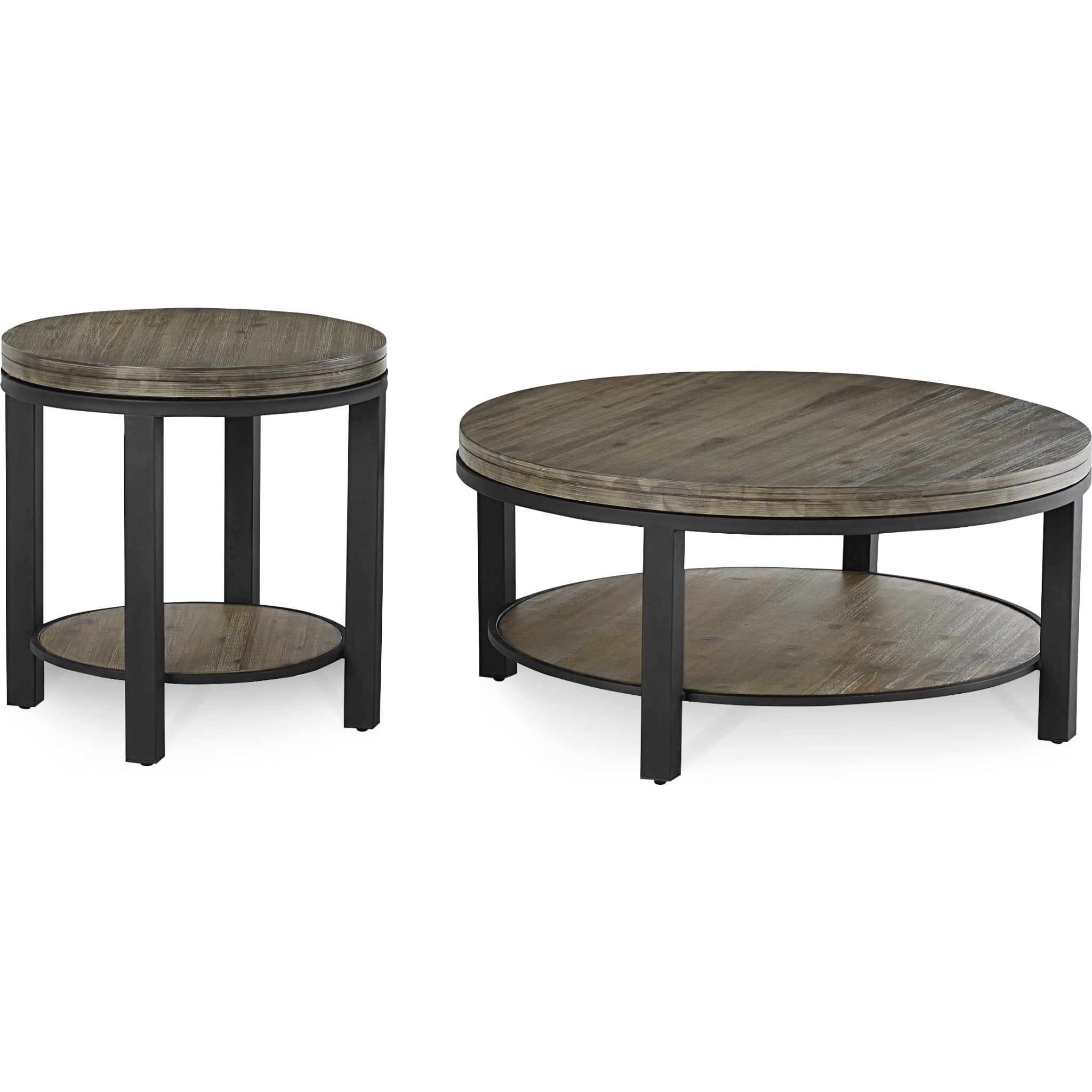 Solid Wood and Metal Round End Table in Washed Grey - Modern Side Table for Living Room, Bedroom & Office - Durable Coffee Table with Rustic Industrial Design