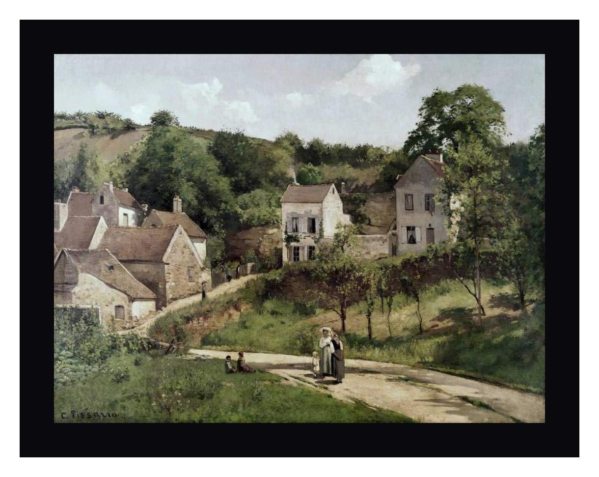 Country Road by Camille Pissarro - 19x24 Inch Framed Canvas Art Print with Black Frame - Ready to Hang Wall Decor - Perfect for Living Room, Bedroom or Office