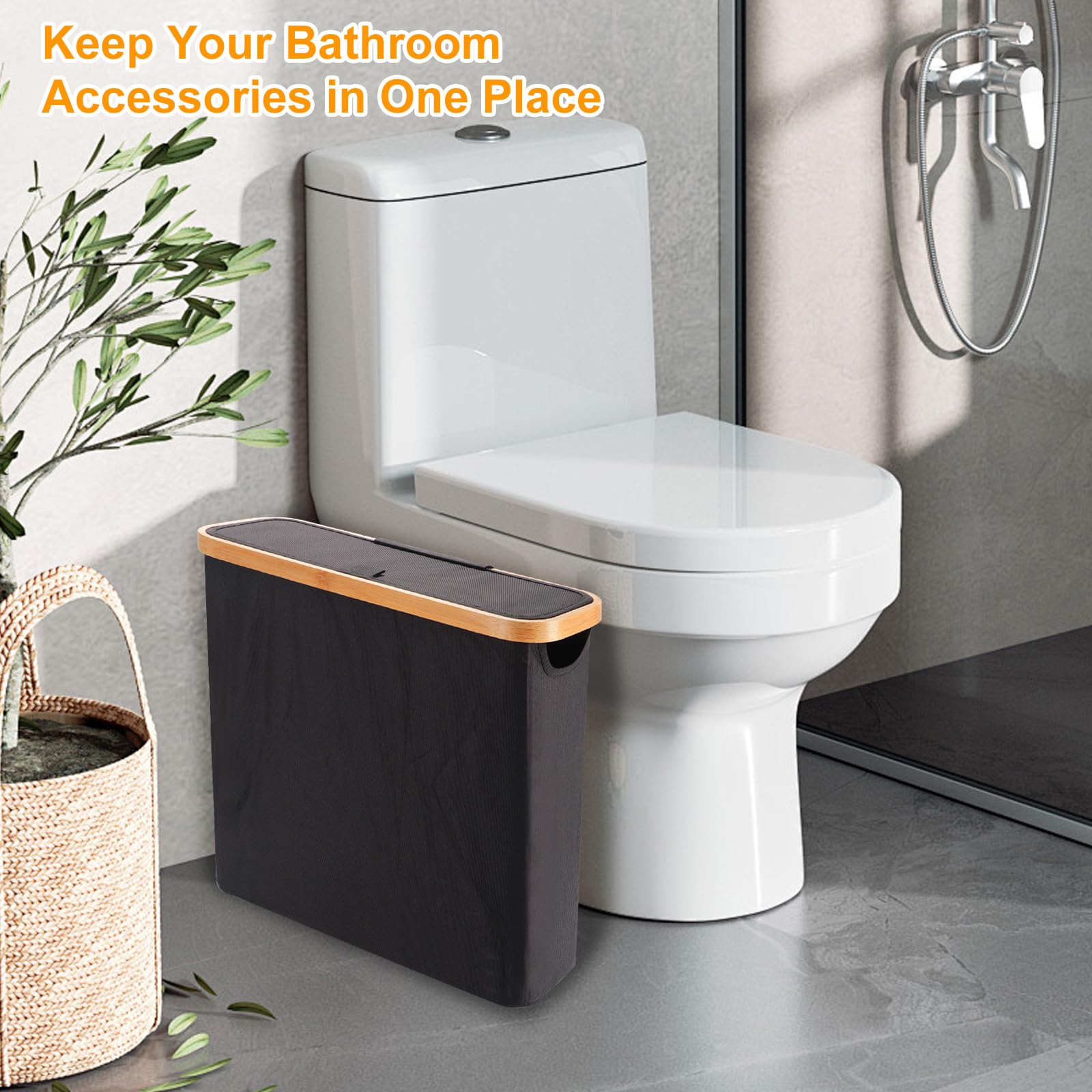 Toilet Paper Storage Basket with Lid - Holds 12 Mega Rolls | Bathroom Organizer & Accessories Holder | Space-Saving Toilet Paper Bin for Bathroom, RV, or Guest Room (Black)