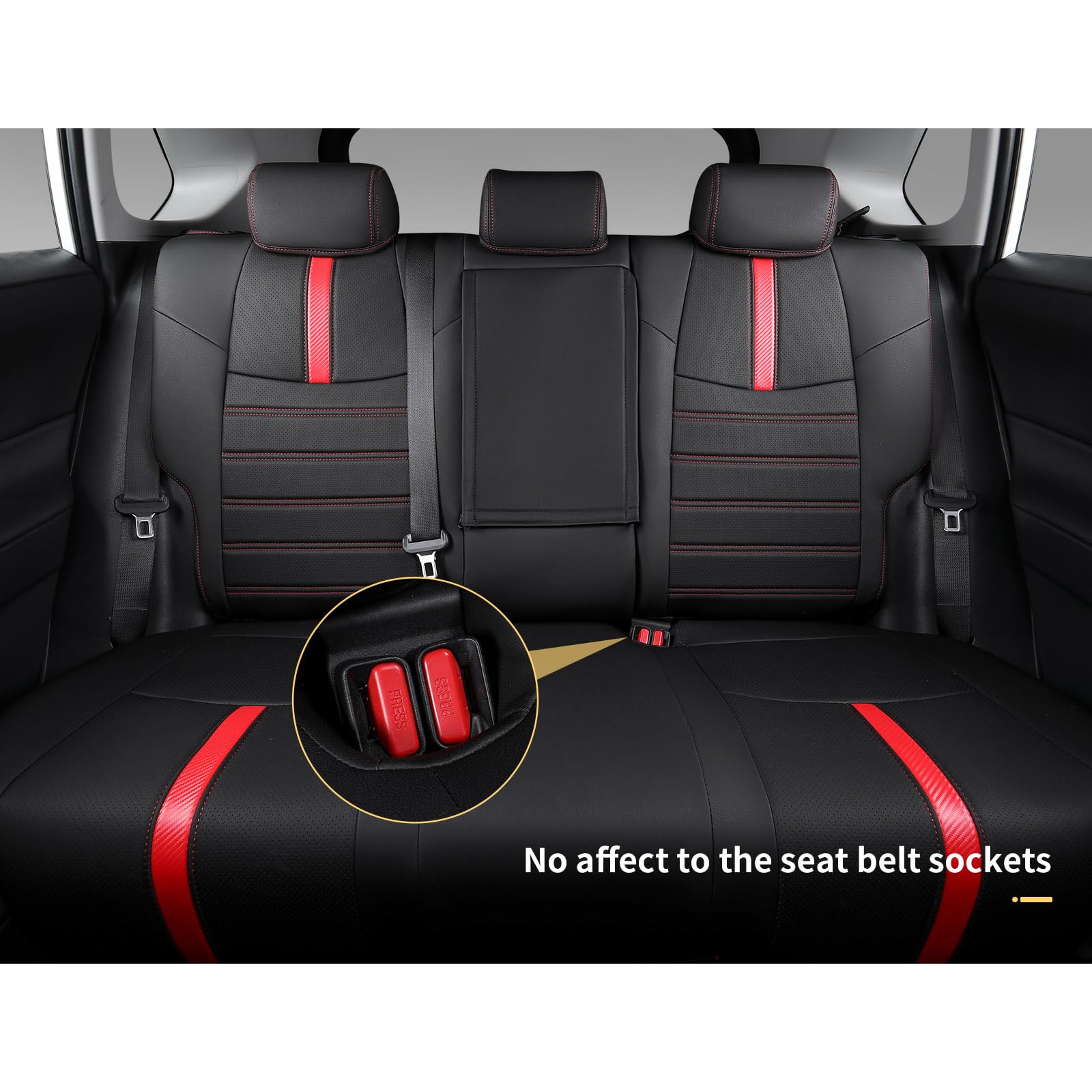 Premium Custom Fit Seat Covers for 2019-2025 Toyota RAV4 - Full Set Car Seat Protectors with Red Carbon Fiber Design (Black/Red) - Perfect for Road Trips, Daily Commutes & Protecting Your Car Interior