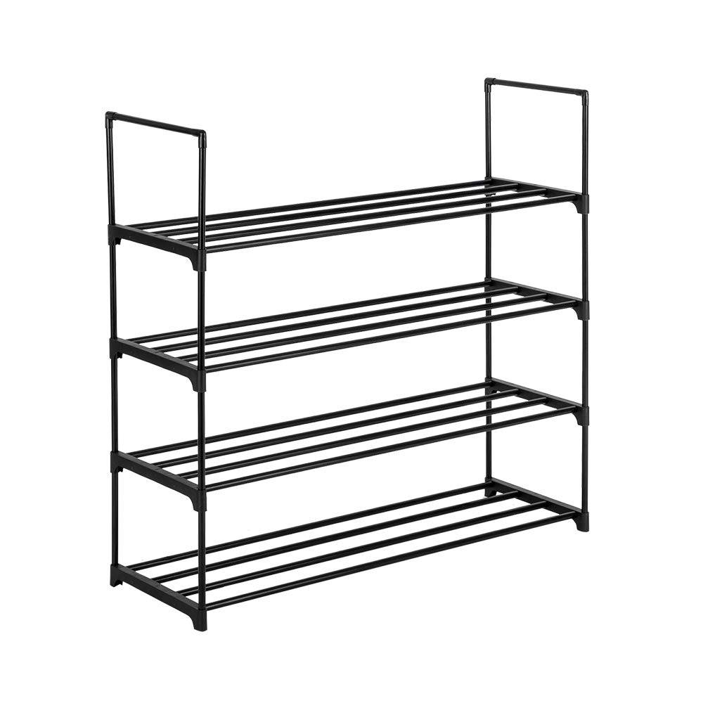 4-Tier Black Shoe Rack Organizer - Space Saving Shoe Storage Shelf for Entryway, Hallway, Bedroom & Closet - Perfect for Small Spaces & Shoe Collection Organization