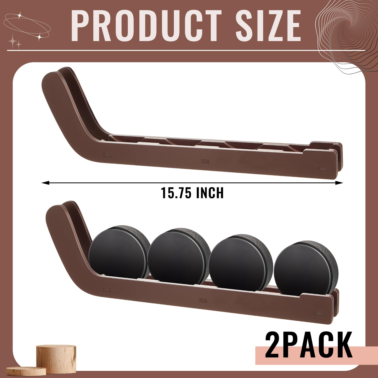2 Pcs Wooden Hockey Puck Display Shelf - Wall Mount Hockey Puck Holder for Players & Team Gifts - Living Room, Man Cave & Sports Bar Decor - Perfect for Hockey Fan Collectibles & Memorabilia Storage