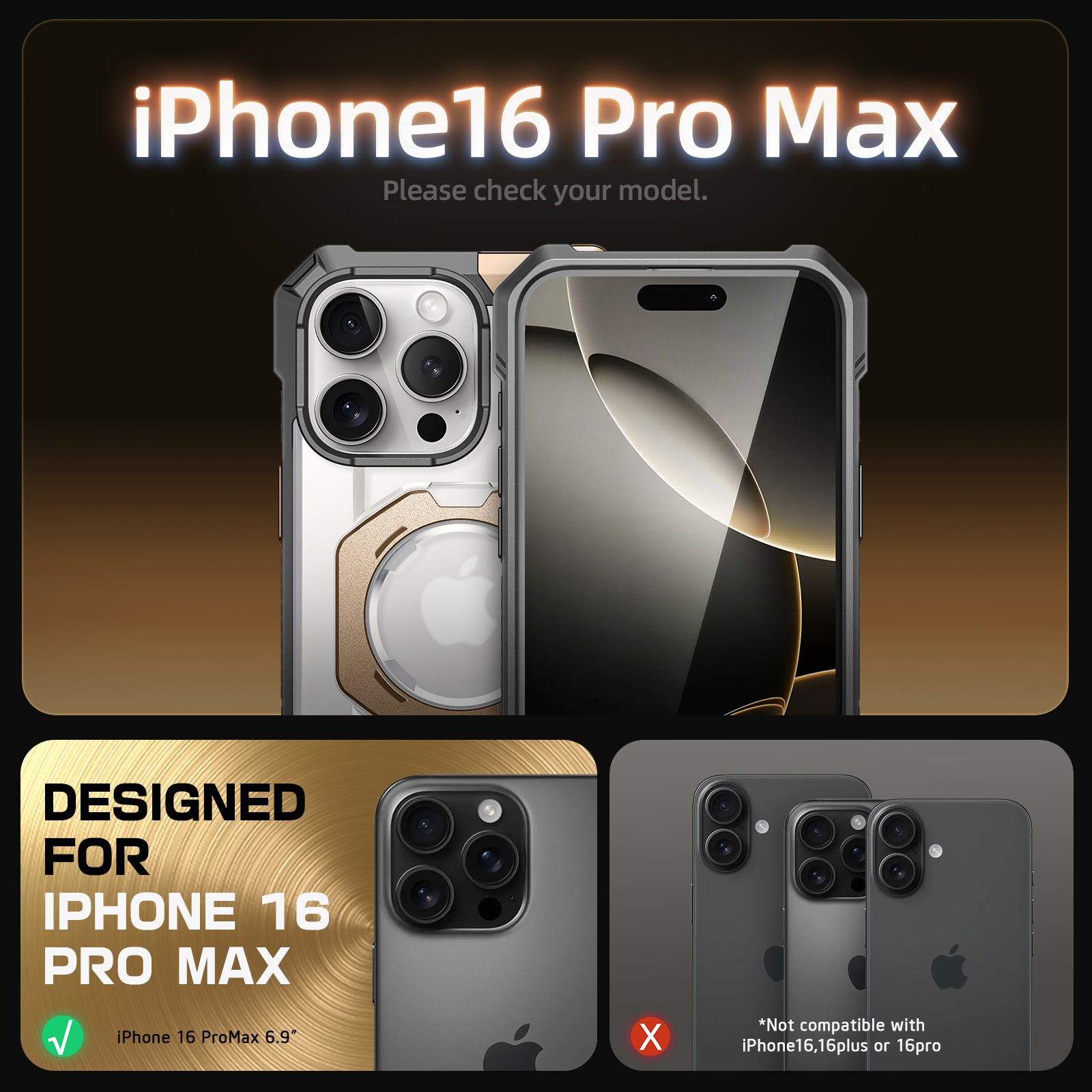 iPhone 16 Pro Max Case 6.9 Inch with MagSafe - UB Grip & Camera Control Button - Shockproof Protective Cover (Desert Gold) for Photography, Gaming & Everyday Use