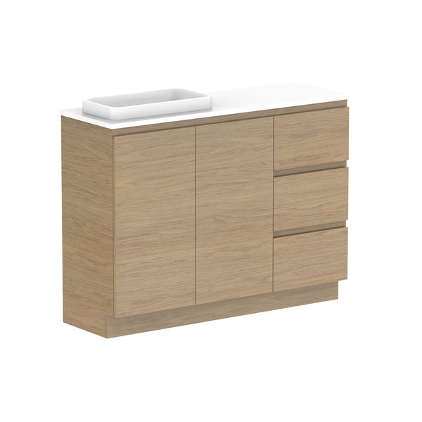 ADP Glacier Pro Ensuite Door and Drawer Trio Vanity with Solid Surface Top - Modern Bathroom Vanity Set with Storage for Home & Hotel Use