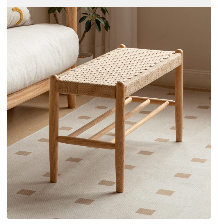 Oak Solid Wood Modern Rope Shoe Bench - Entryway Storage Organizer for Shoes & Boots | Perfect for Mudrooms, Hallways & Bedroom Décor