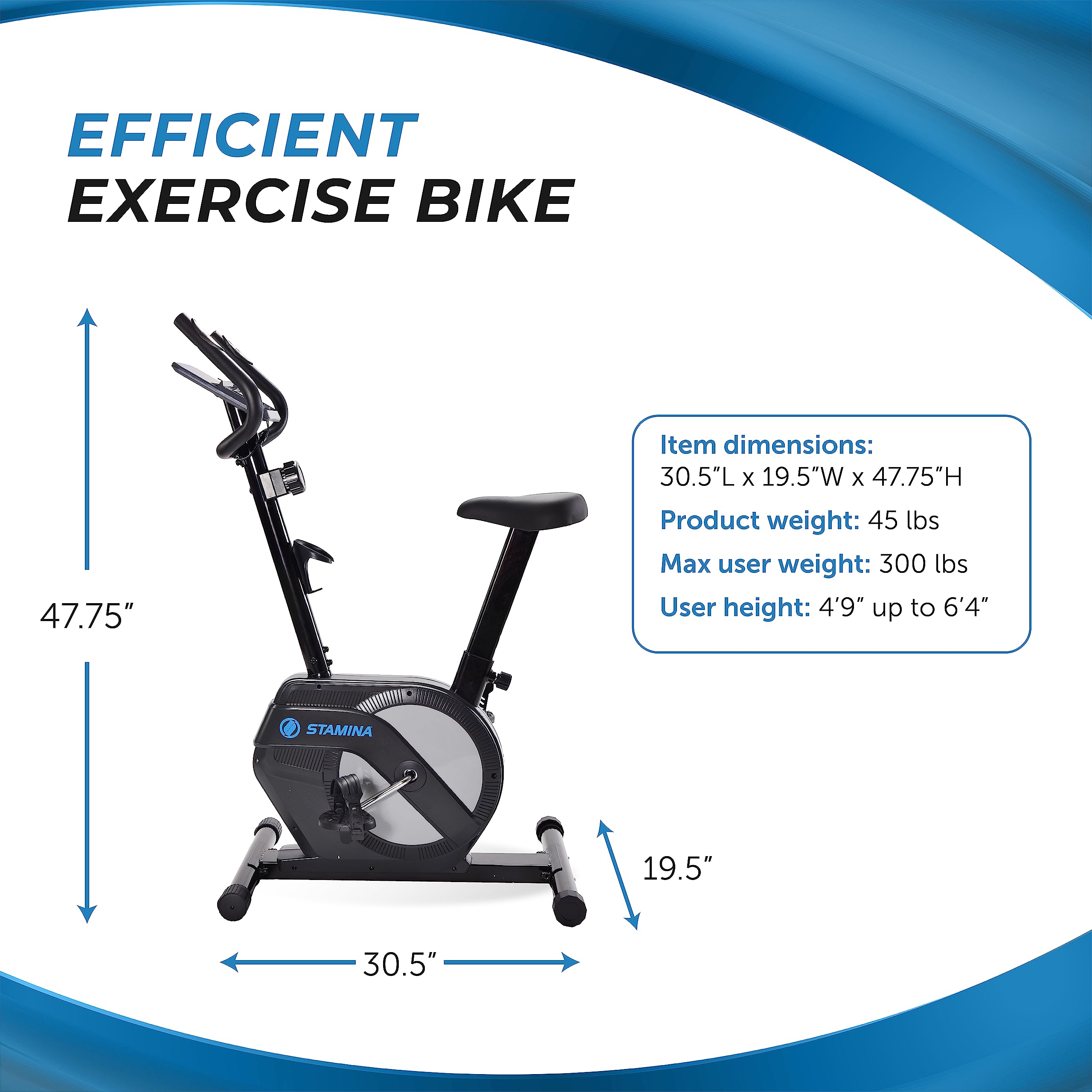 Stamina 1308 Upright Exercise Bike for Home Fitness - 300 lbs Weight Capacity - Smart Workout App Compatible - Perfect for Cardio, Weight Loss & Indoor Cycling Training