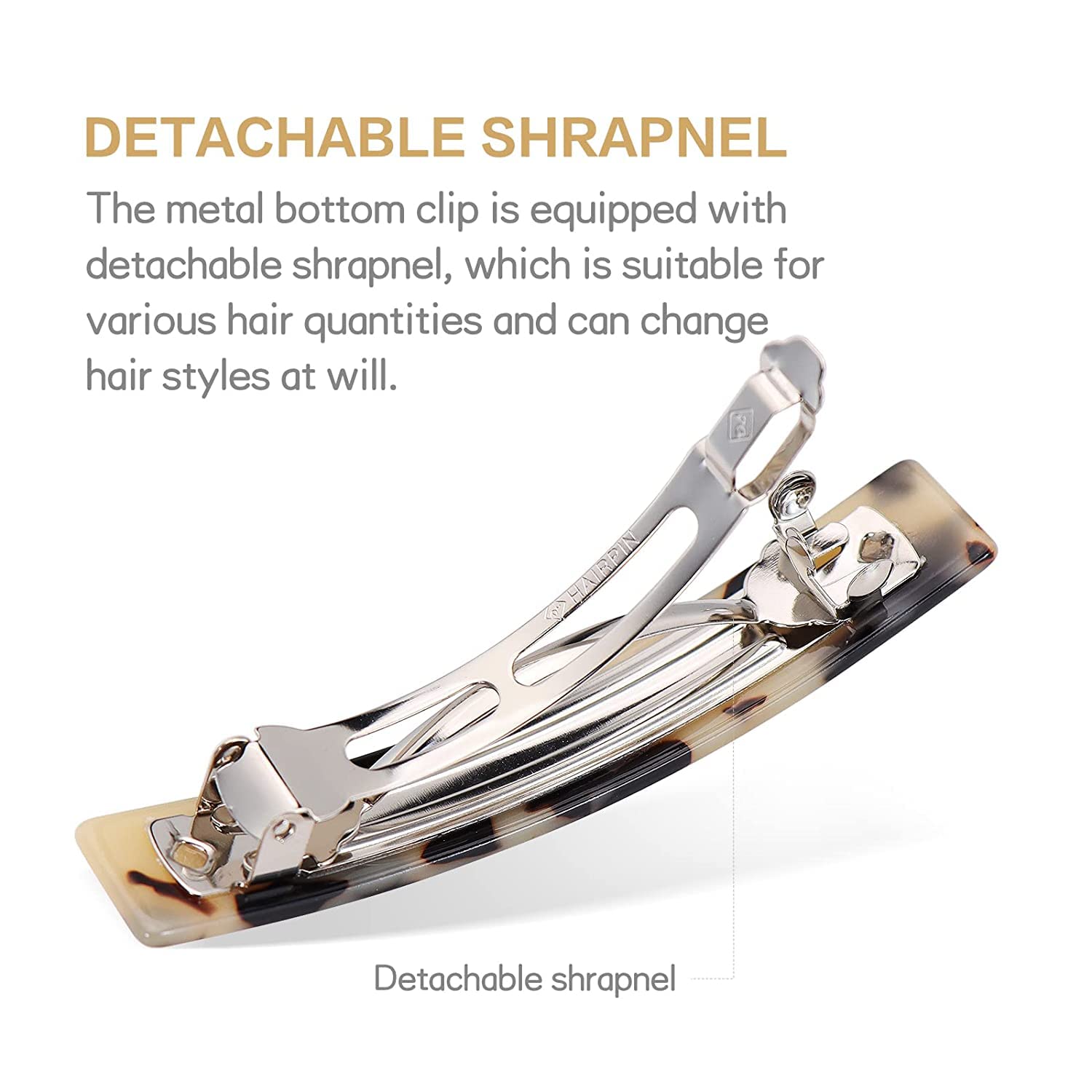 EPARTY 2-Pack French Hair Barrettes - Tortoise Shell Acetate Hair Clips for Women & Girls, Strong Hold Rectangle Hair Accessories with Automatic Metal Clasp - Perfect for Work, Weddings & Everyday Styling