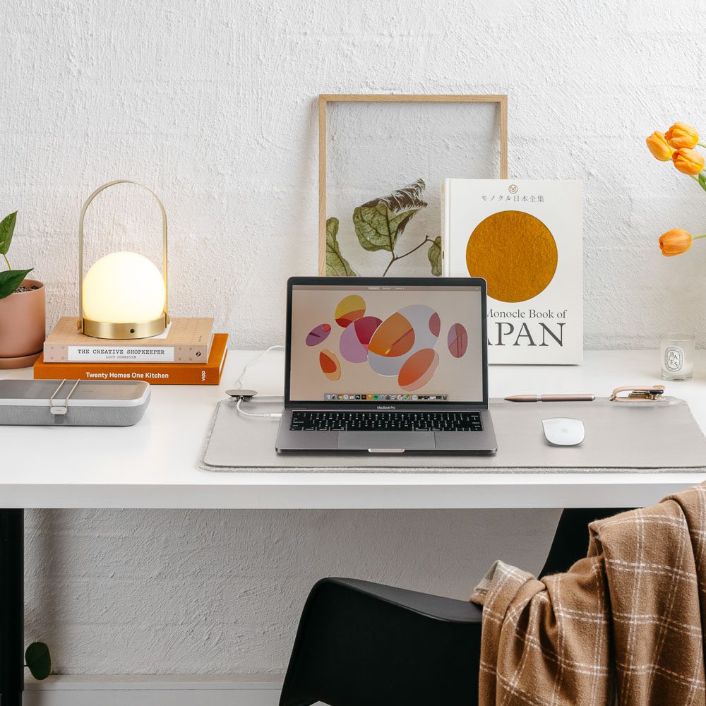ORBITKEY Premium Leather Desk Organizer - Large Size in Matte Stone Finish | Stylish Office Accessory for Home & Workspace Organization