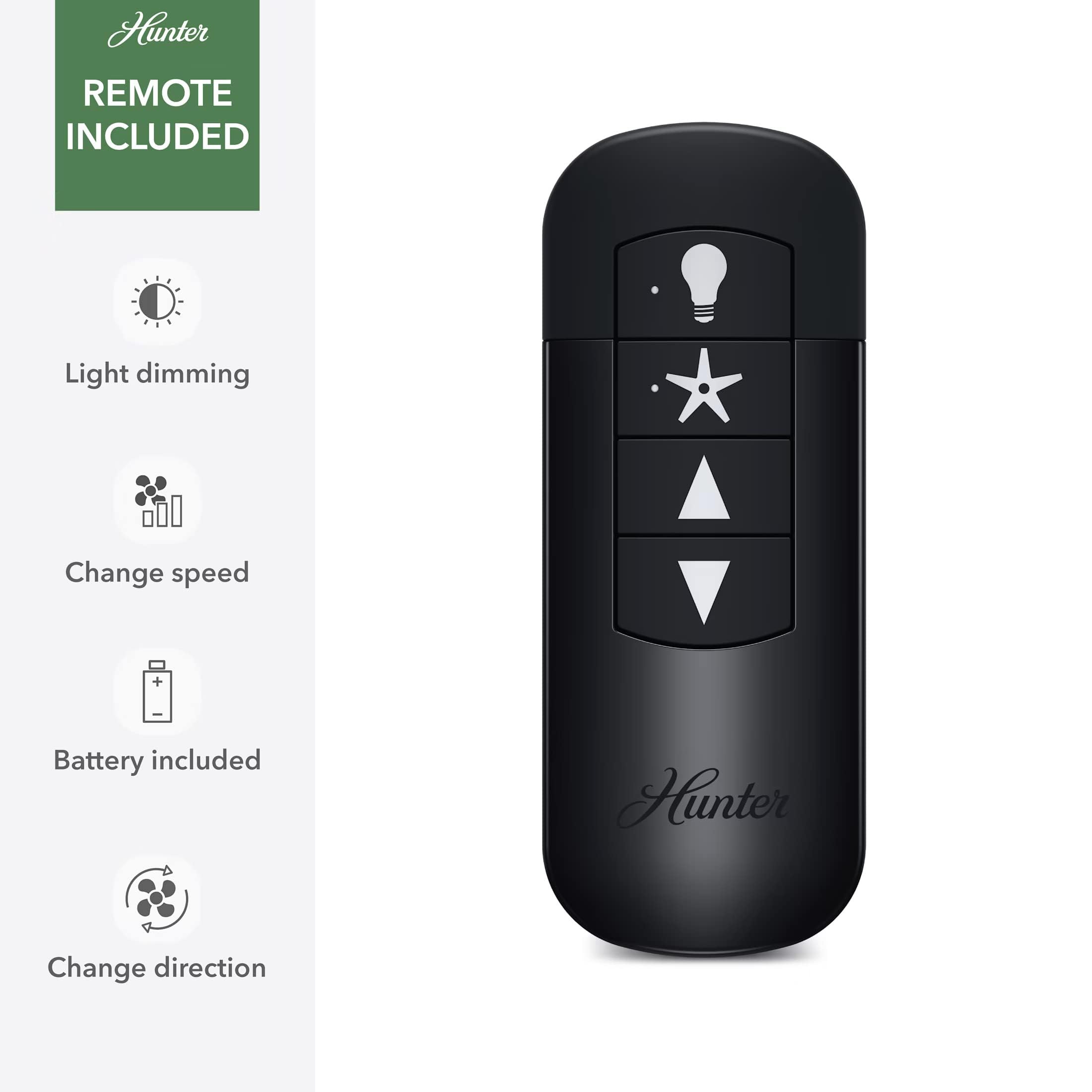 Hunter Fan 48 Inch Black Ceiling Fan with LED Light Kit & Remote Control - Low Profile Energy Efficient Indoor Ceiling Fan for Bedroom, Living Room, Office - Perfect for Home Cooling and Air Circulation