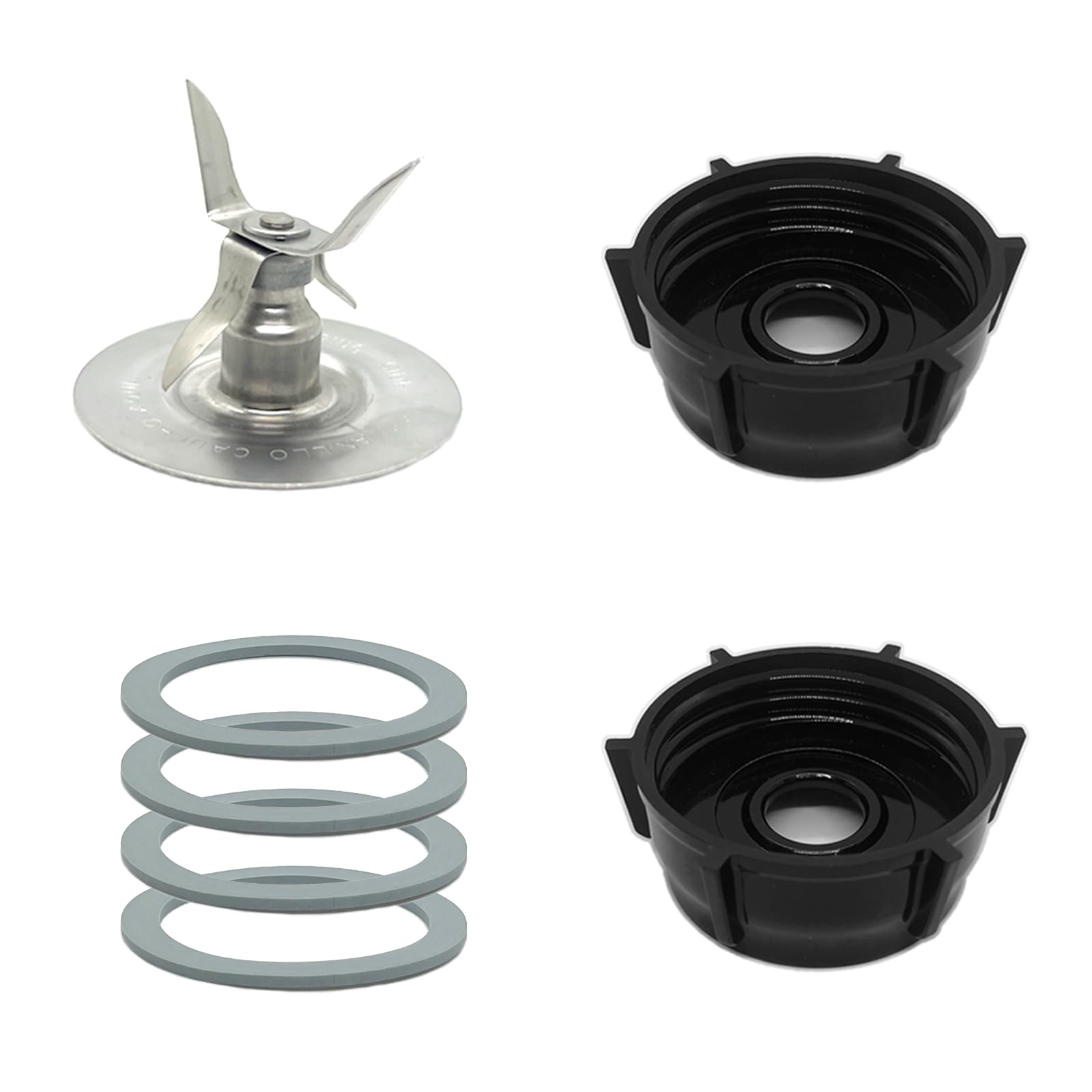 Oster Blender Replacement Parts - Ice Crusher Blade with 2 Jar Base Caps & 4 Rubber O-Ring Sealing Gaskets | Compatible with Oster Blenders | Perfect for Smoothies, Ice Crushing & Food Processing
