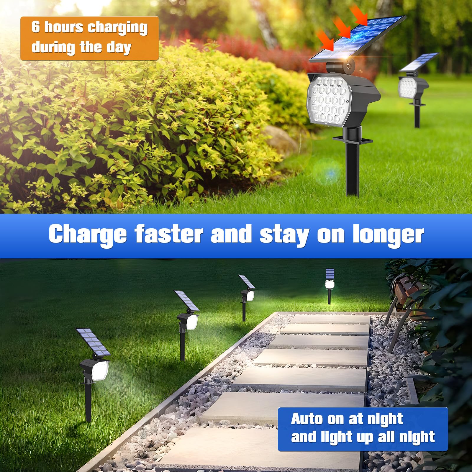 APONUO 4 Pack Solar Spot Lights Outdoor Waterproof IP67, 23 LED Landscape Lighting with 3 Modes - Solar Powered Garden Lights for Yard, Pathway, Tree, Garage & House Decor (Daylight to Warm White)