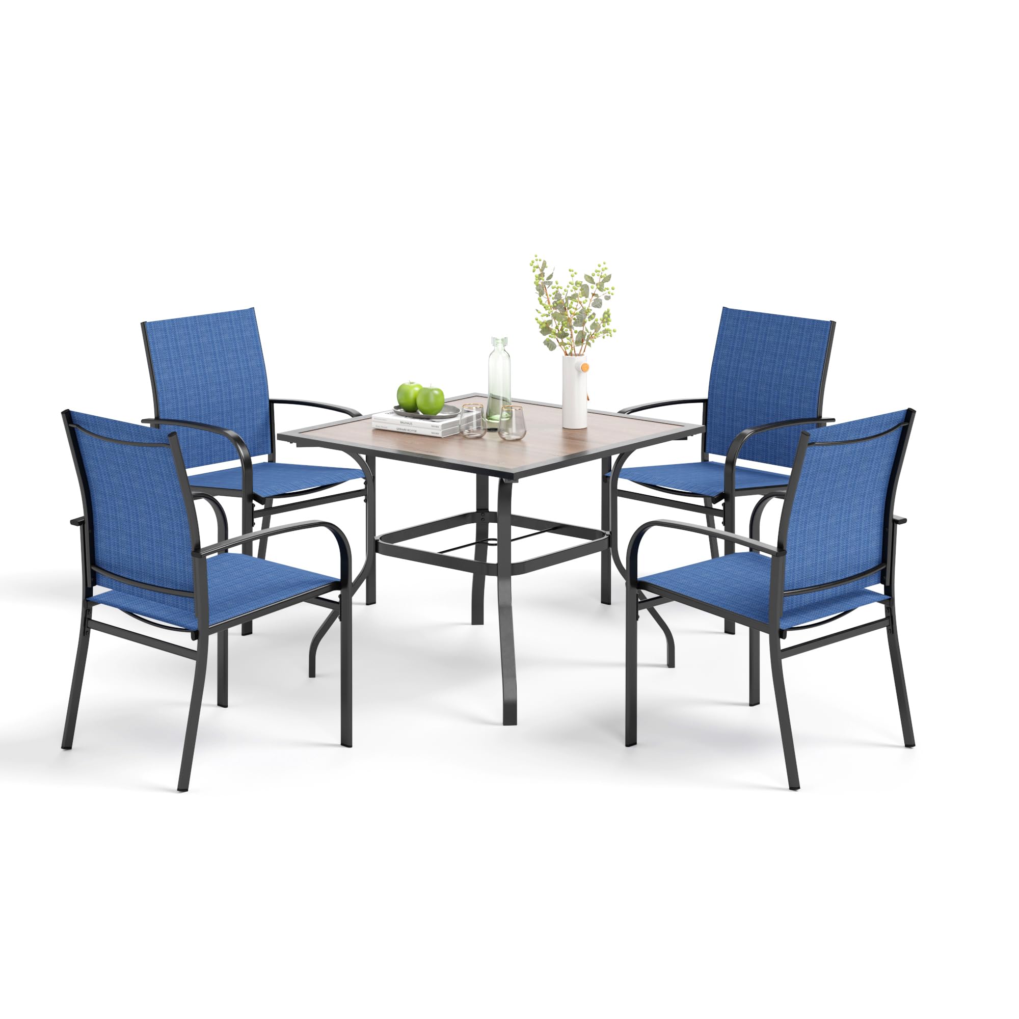 5-Piece Patio Dining Set with 4 Blue Textilene Chairs & 37