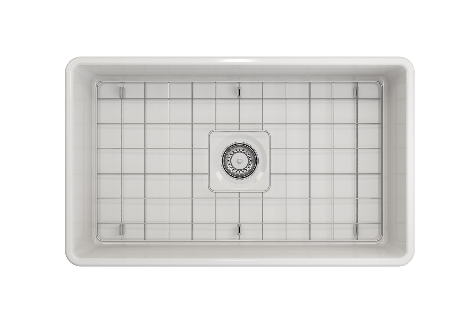 BOCCHI Classico White 30-inch Fireclay Apron Front Single Bowl Kitchen Sink with Bottom Grid, Strainer & Chrome Faucet - Durable Farmhouse Sink for Modern Kitchens, Restaurants & Outdoor Cooking Areas