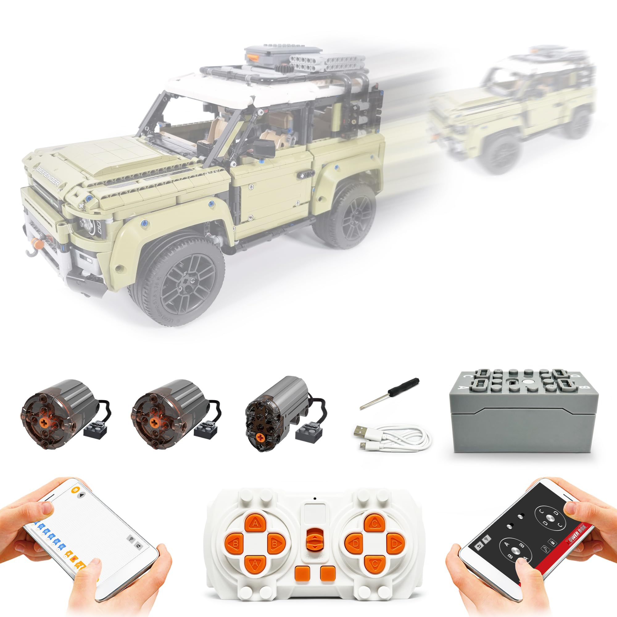 Power Functions Motor Set for Lego 42110 Land Rover Defender (Model Not Included) - Perfect for DIY Lego Technic Car Building & Remote Control Upgrades