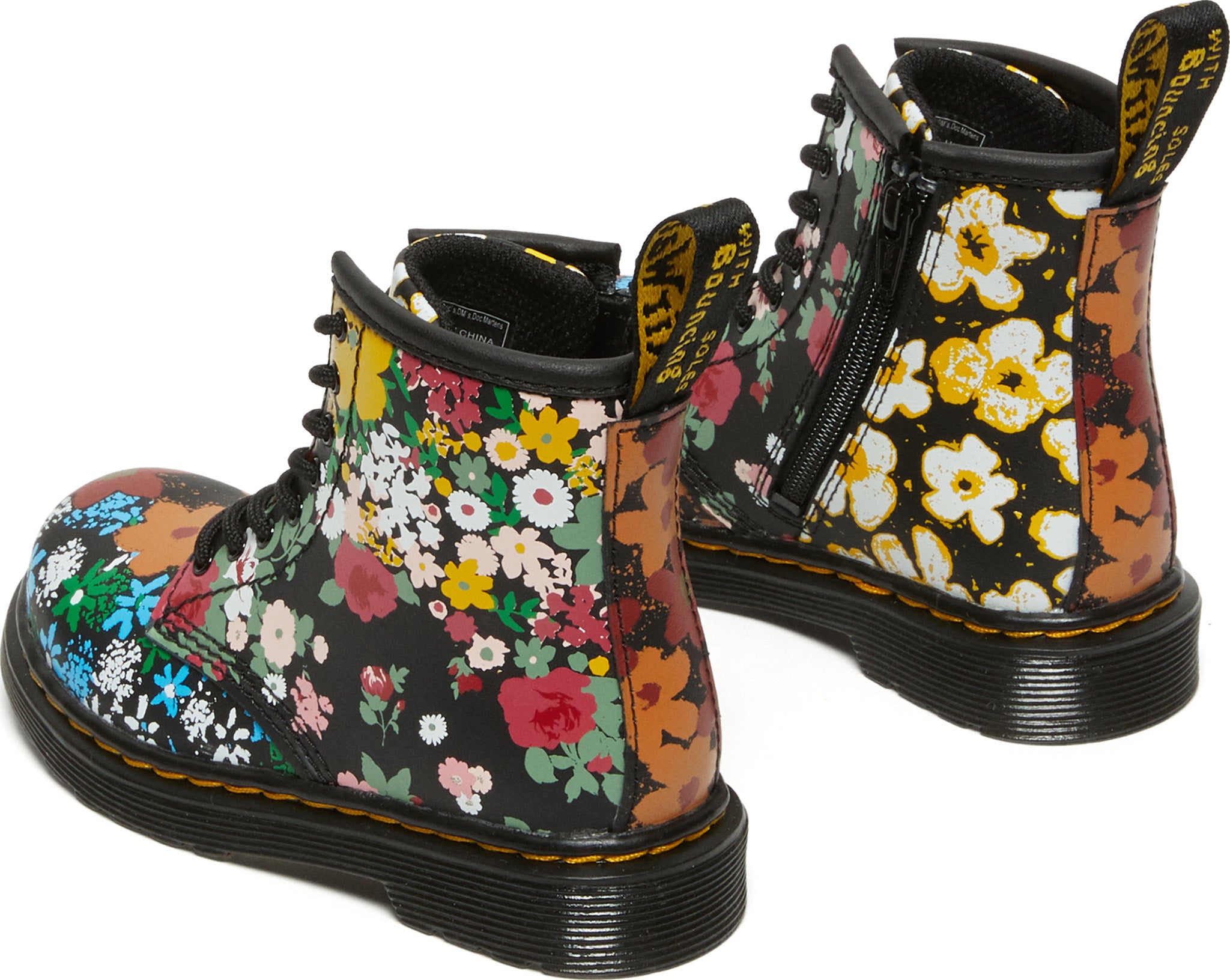 Dr. Martens 1460 Floral Mash Up Boots for Toddlers - Waterproof Leather Ankle Booties with Floral Print | Cute Girls' Fashion Footwear for School, Playground & Outdoor Activities