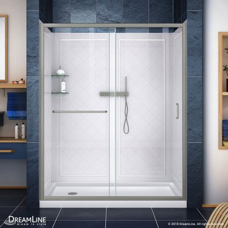 DreamLine Infinity Z 36x60x76.75 Inch Clear Sliding Shower Door with Left Drain Base & Backwalls - Frameless Glass Enclosure for Modern Bathroom Renovation