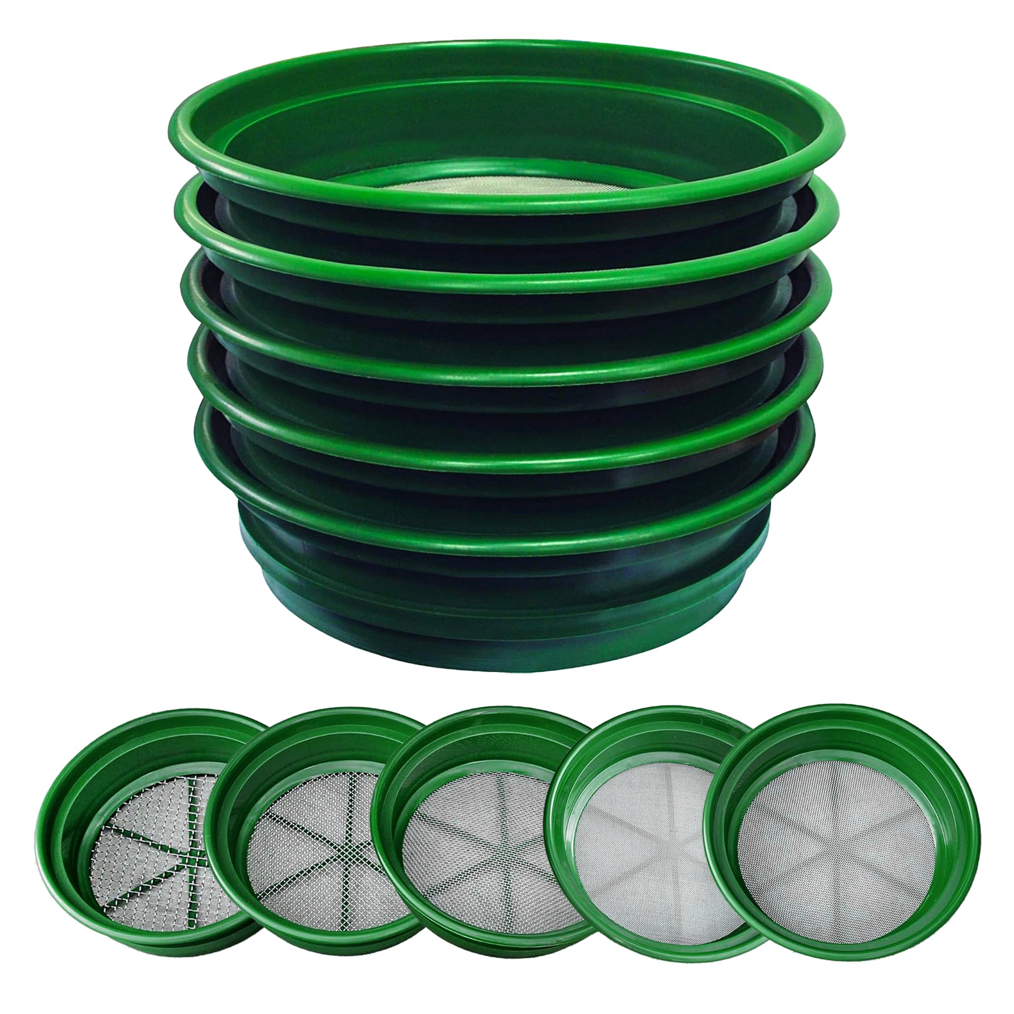 13.25 Inch Wide Stackable Gold Prospecting Classifier Pan Set - 5 Pack with 1/2