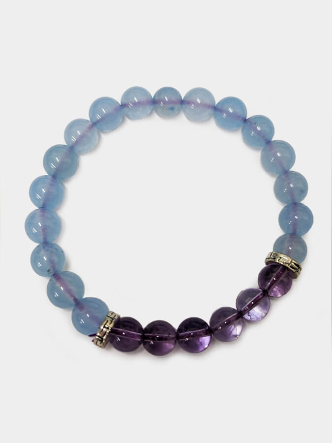 Amethyst & Chalcedony Mala Bead Bracelet for Yoga, Meditation & Mindfulness - Handmade Spiritual Jewelry for Women's Wellness & Stress Relief
