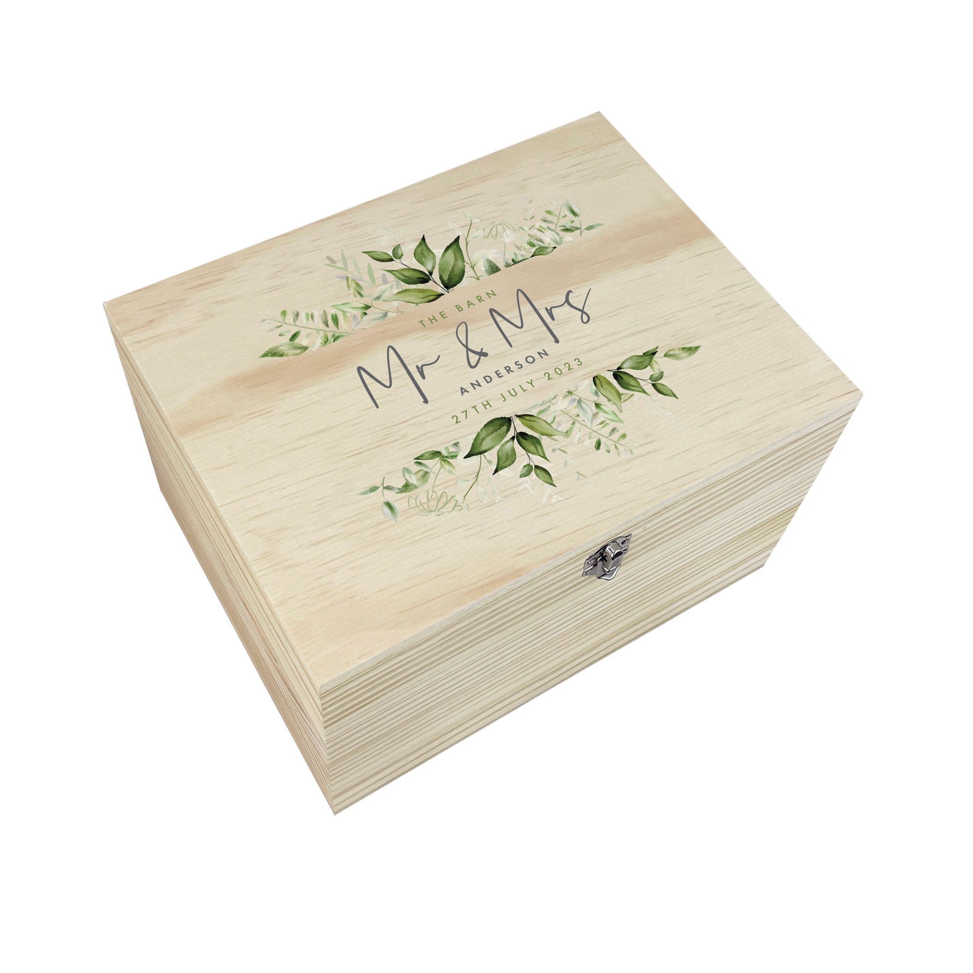 Personalized Wooden Wedding Memory Box - Custom Botanical Keepsake Gift for Couples (5 Sizes: 16cm, 20cm, 26cm, 30cm, 36cm) - Perfect for Anniversaries, Bridal Showers & Romantic Gift Giving